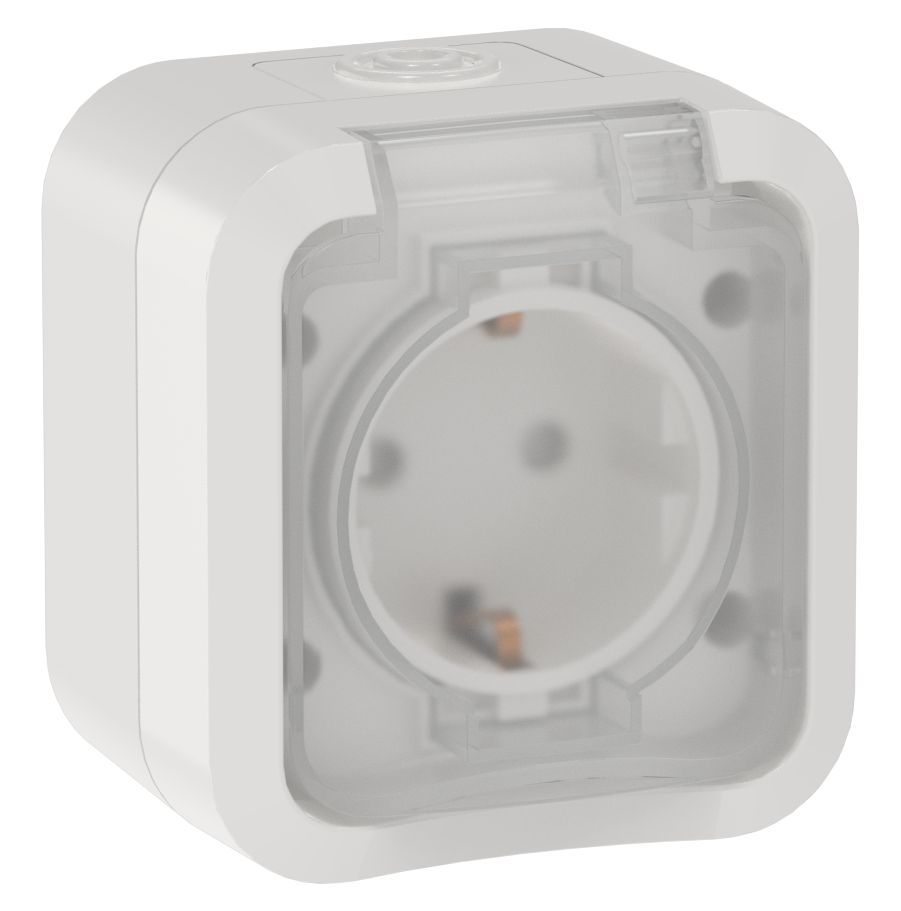 TORS Розетка 1-местная заземляющим контактом и крышкой 16А IP55 TS320 белый IEK — фото