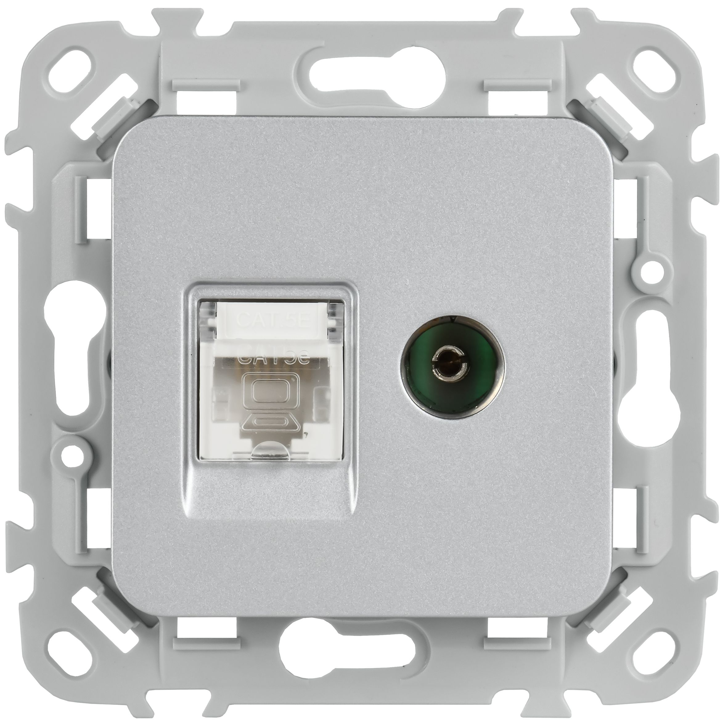 FLITE Розетка 2-местная RJ45/TV категория 5Е UTP РКТВ5е-2-0-ФлА алюминий IEK — фото