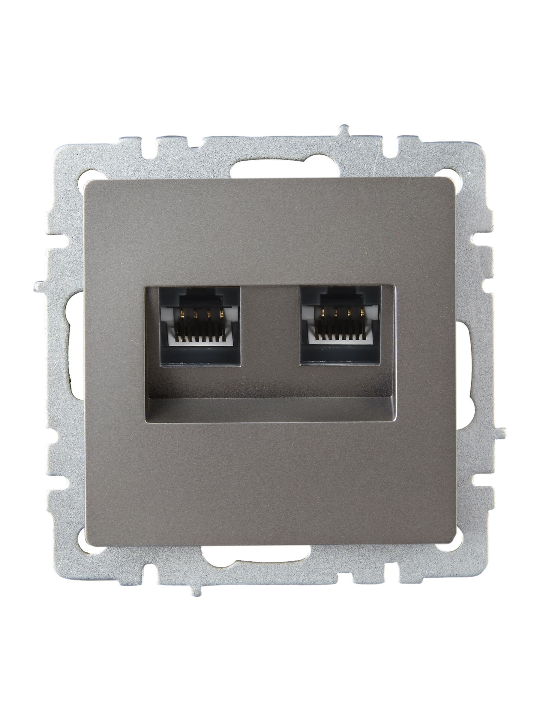 BRITE Розетка двойная RJ11+RJ45 кат.5E РК/Т12-БрС сталь IEK — фото
