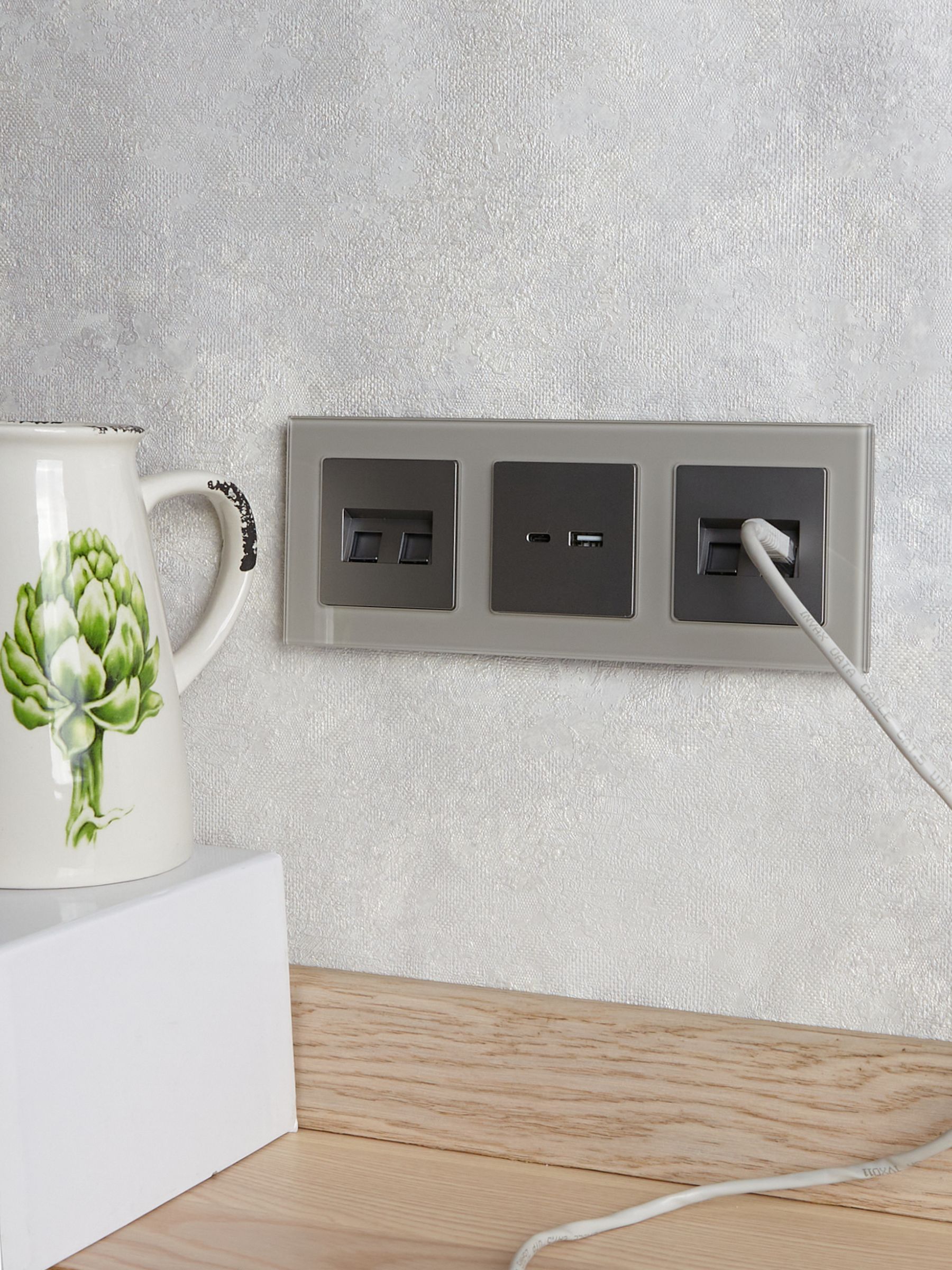 BRITE Розетка двойная RJ11+RJ45 кат.5E РК/Т12-БрС сталь IEK — фото