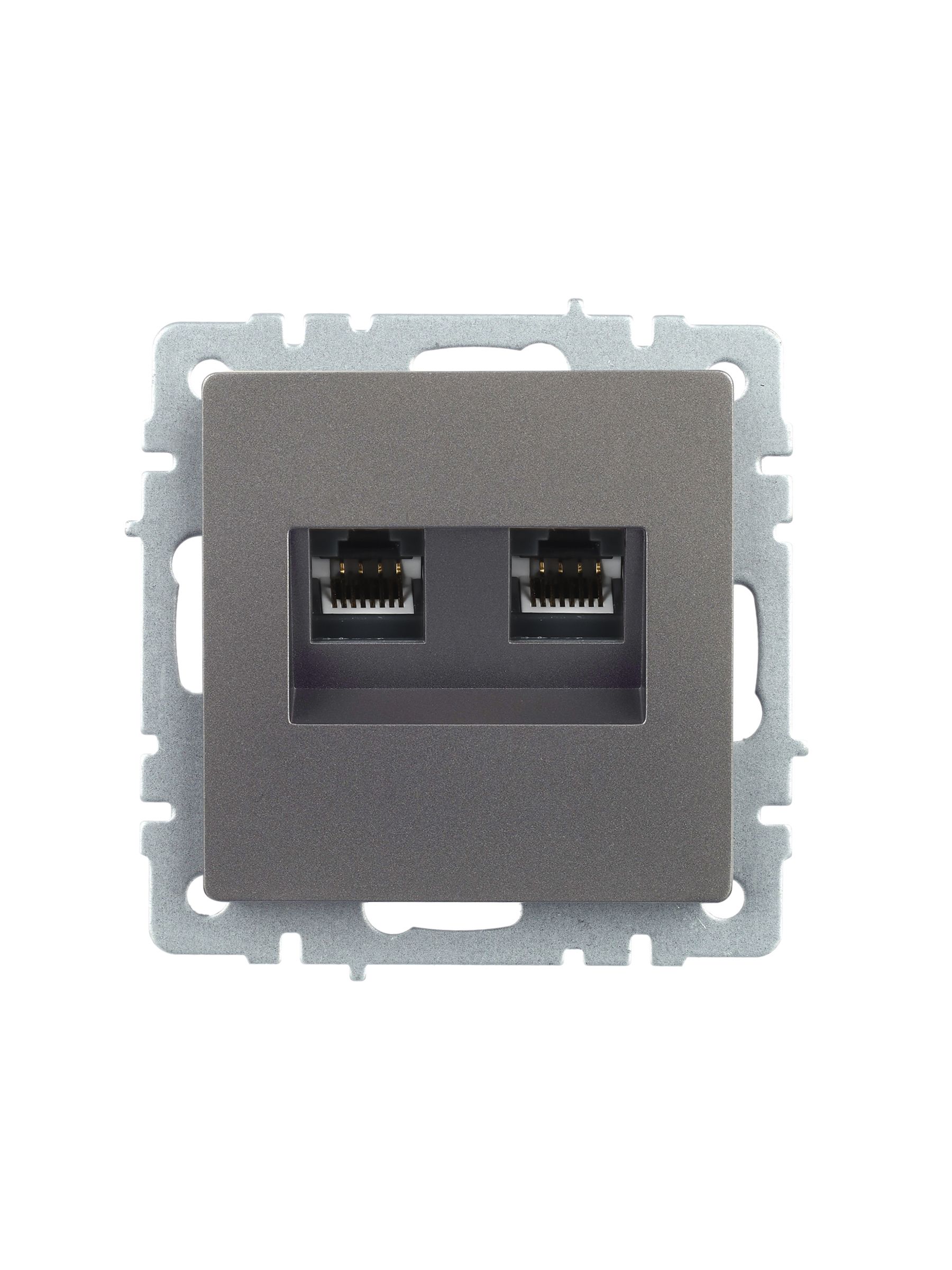 BRITE Розетка компьютерная двойная RJ45 кат.5E РК10-2-БрС сталь IEK — фото