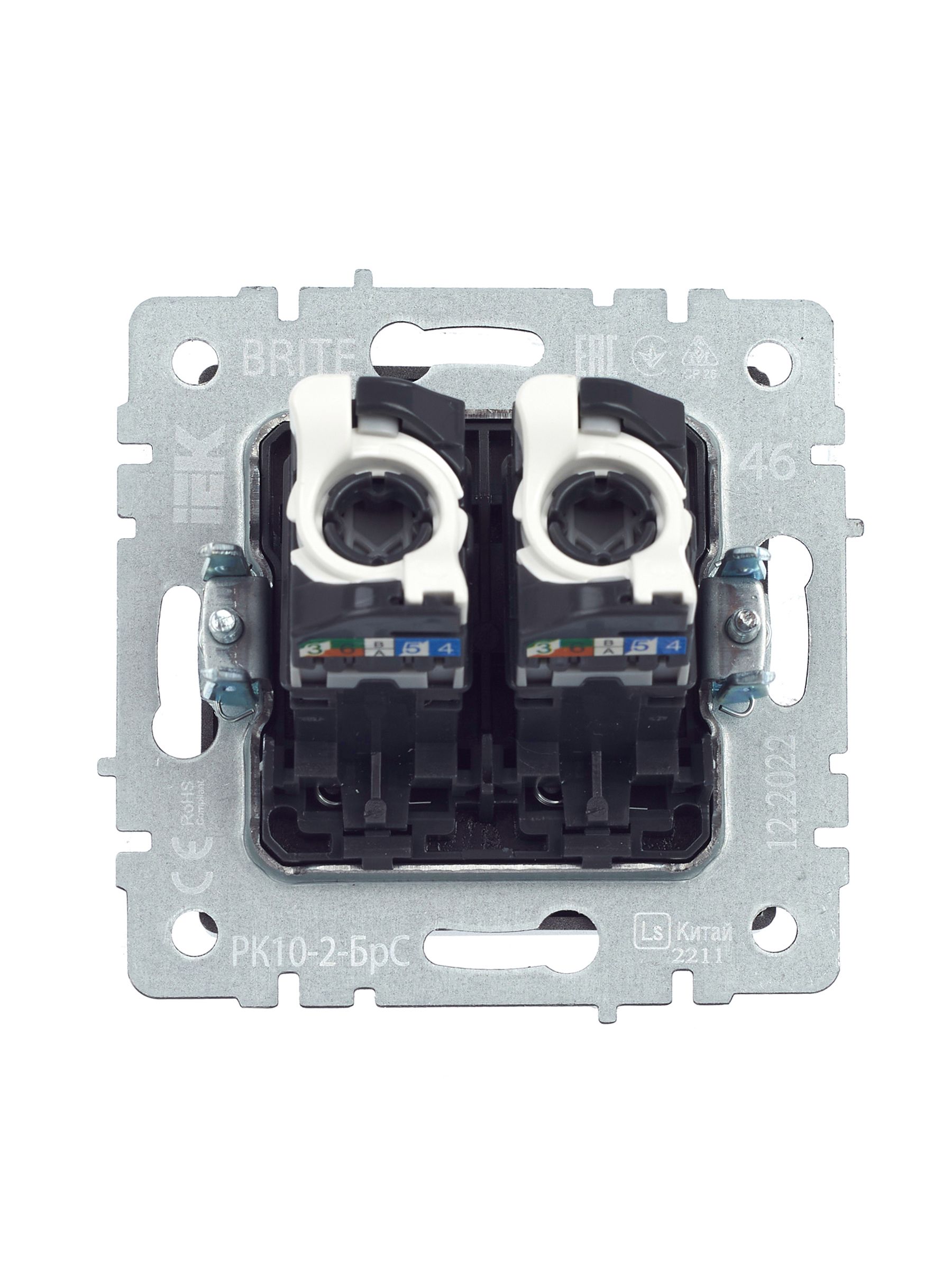 BRITE Розетка компьютерная двойная RJ45 кат.5E РК10-2-БрС сталь IEK — фото