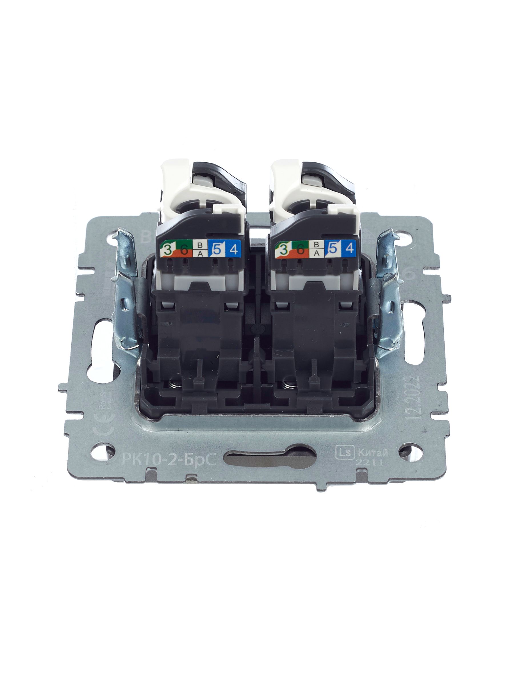 BRITE Розетка компьютерная двойная RJ45 кат.5E РК10-2-БрС сталь IEK — фото