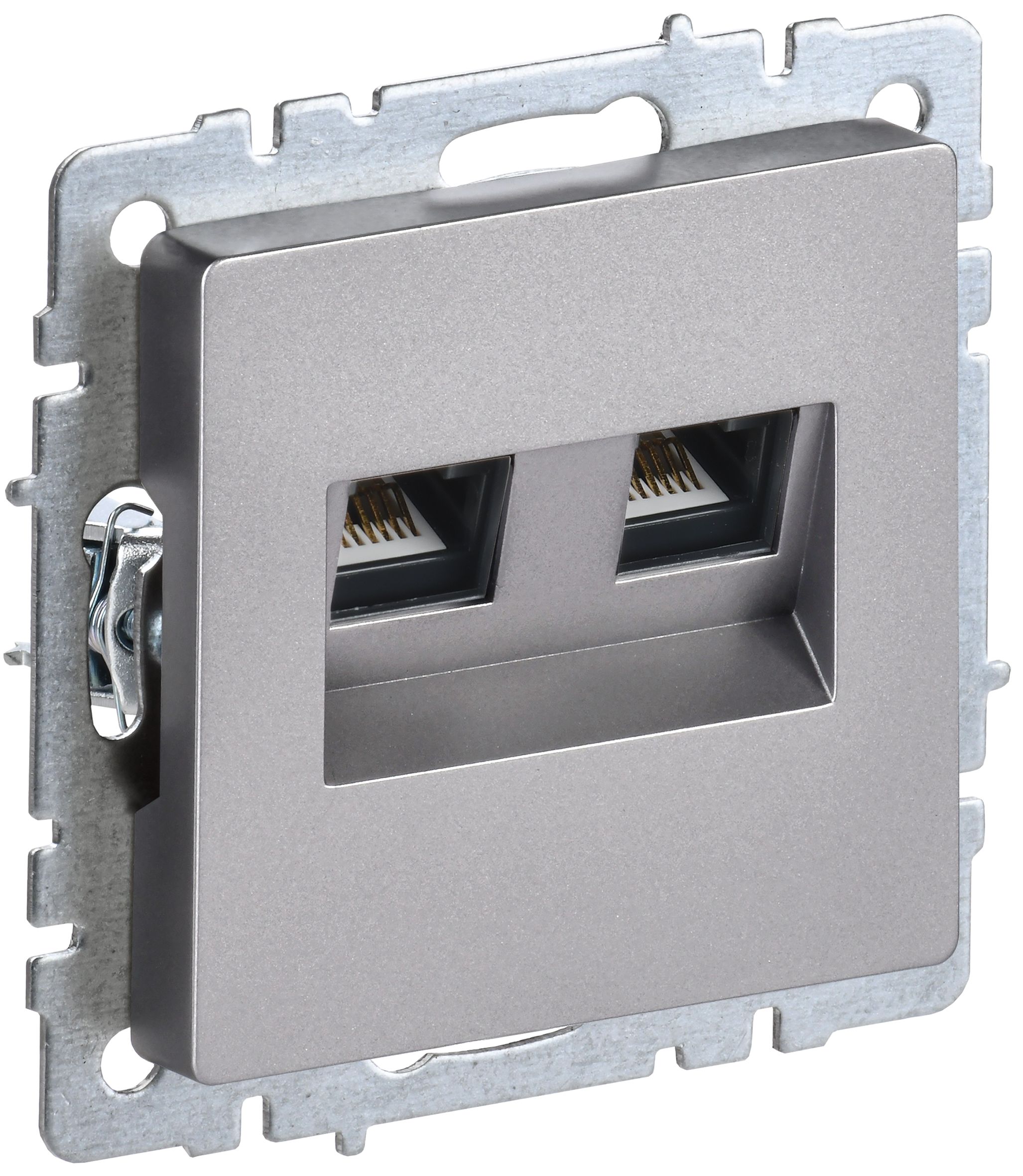 BRITE Розетка компьютерная двойная RJ45 кат.6 РК11-2-БрС сталь IEK — фото