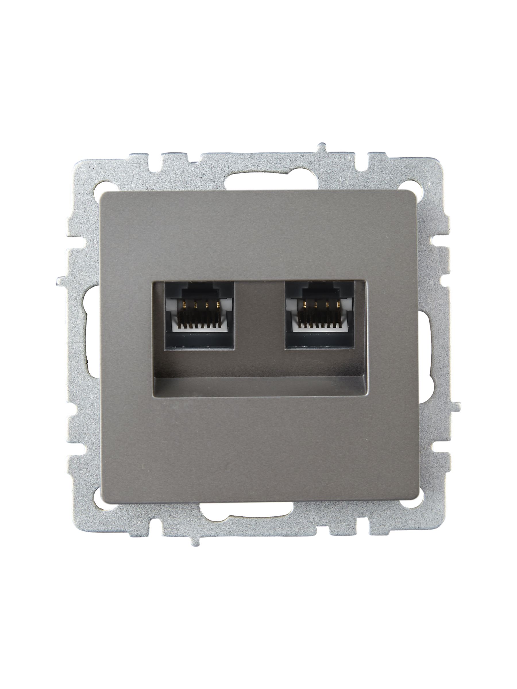 BRITE Розетка компьютерная двойная RJ45 кат.6 РК11-2-БрС сталь IEK — фото