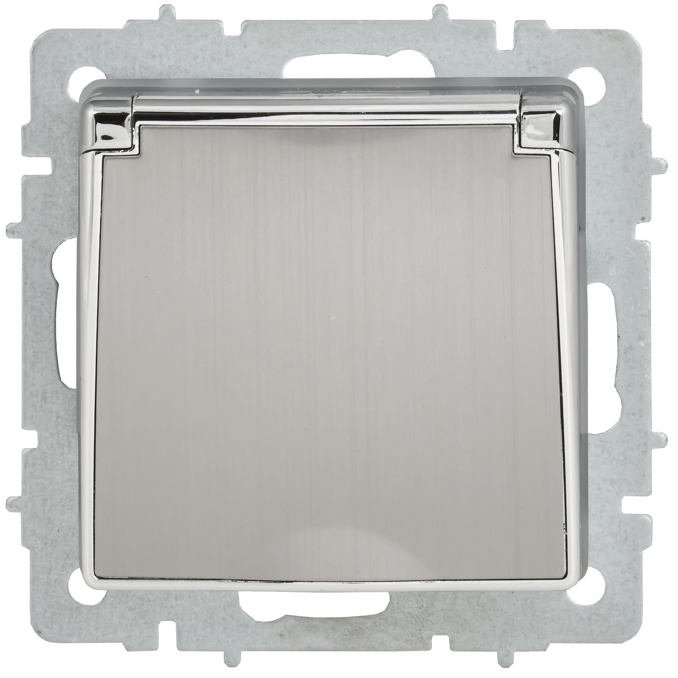 BRITE Розетка 1-местная с заземлением с защитными шторками и крышкой 16А IP44 РСбш10-3-44-БрГН металл хром/никель IEK — фото