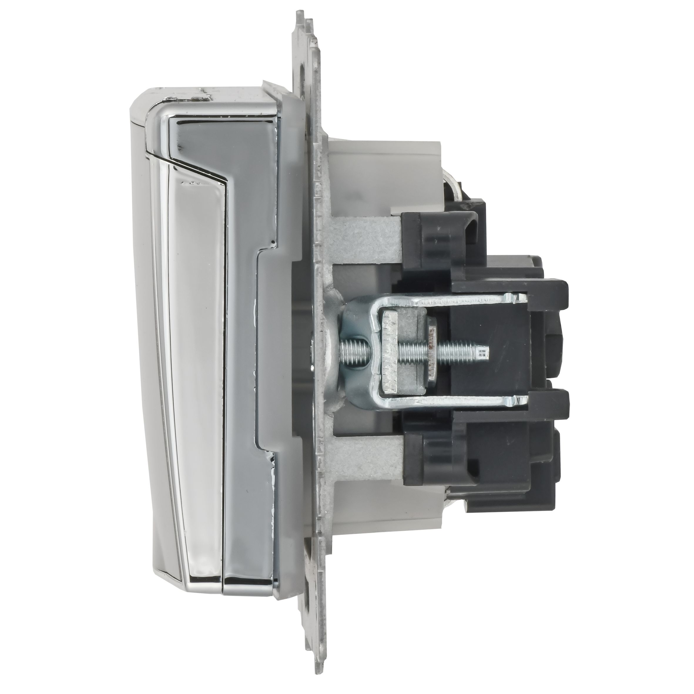 BRITE Розетка 1-местная с заземлением с защитными шторками и крышкой 16А IP44 РСбш10-3-44-БрГН металл хром/никель IEK — фото