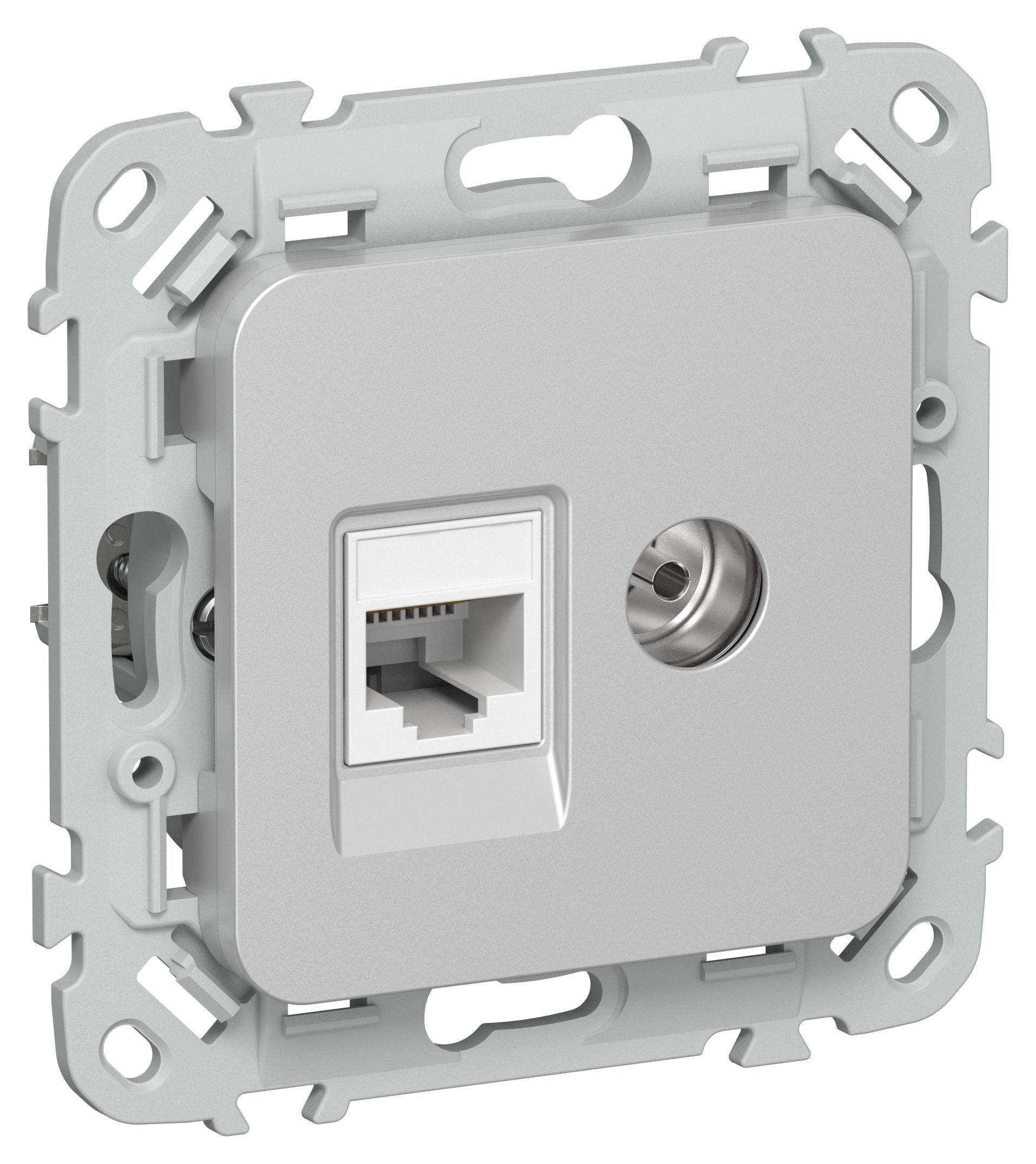 FLITE Розетка 2-местная RJ45/TV категория 6 UTP РКТВ6-2-0-ФлА алюминий IEK