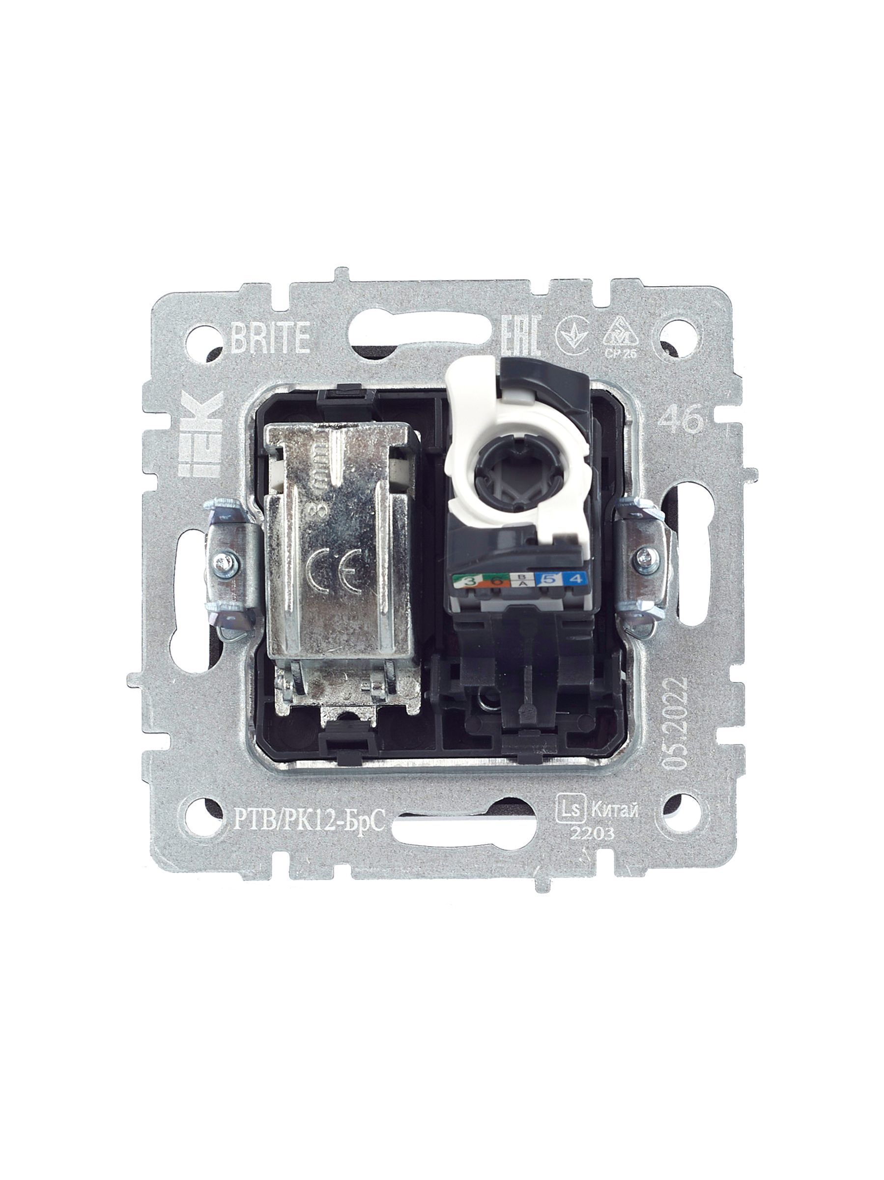BRITE Розетка двойная TV+RJ45 кат.5E РТВ/РК12-БрС сталь IEK — фото