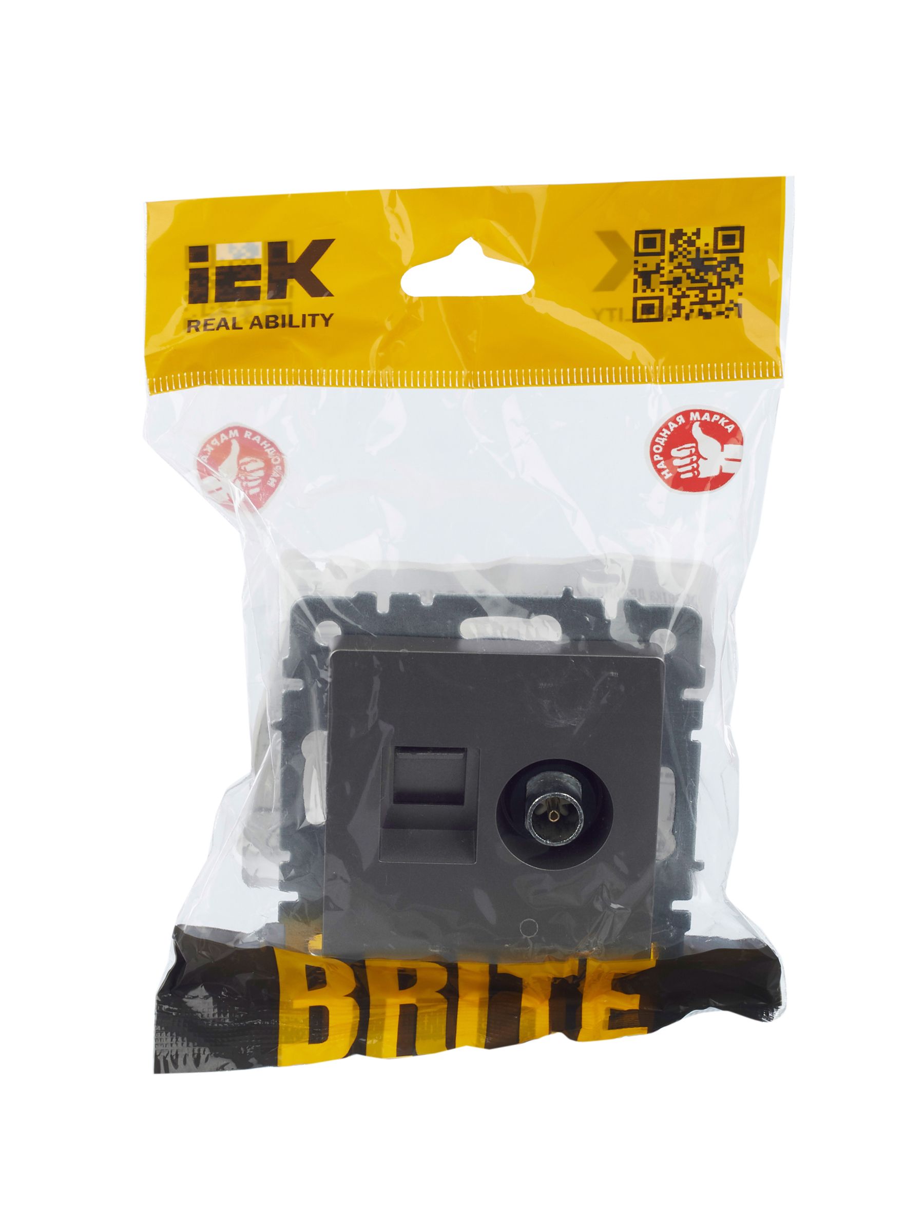 BRITE Розетка двойная TV+RJ45 кат.5E РТВ/РК12-БрС сталь IEK — фото