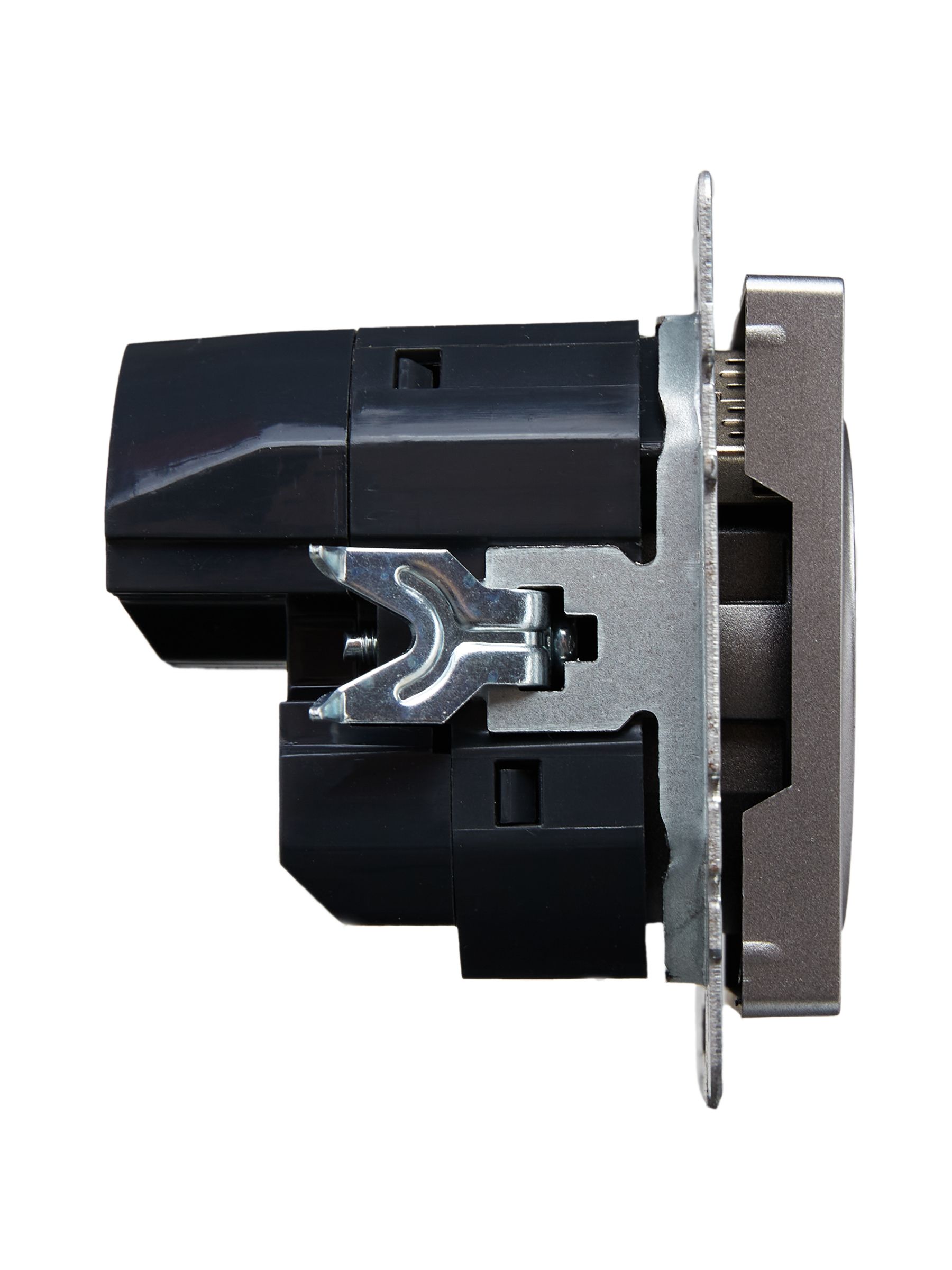 BRITE Розетка 1-местная с заземлением с защитными шторками 16А с USB A+A 5В 2,1А РЮш10-1-БрС сталь IEK — фото