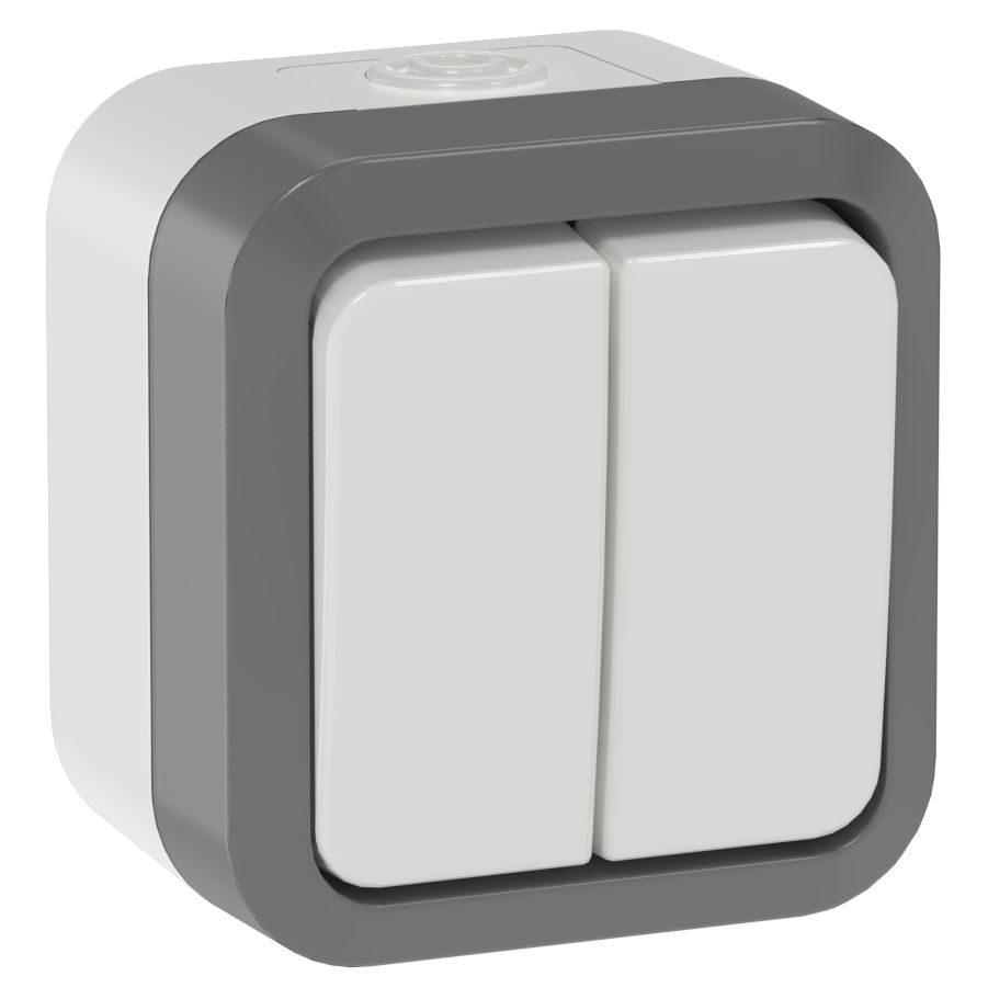 TORS Выключатель двухклавишный проходной 10А IP55 TS225 сер-бел IEK — фото