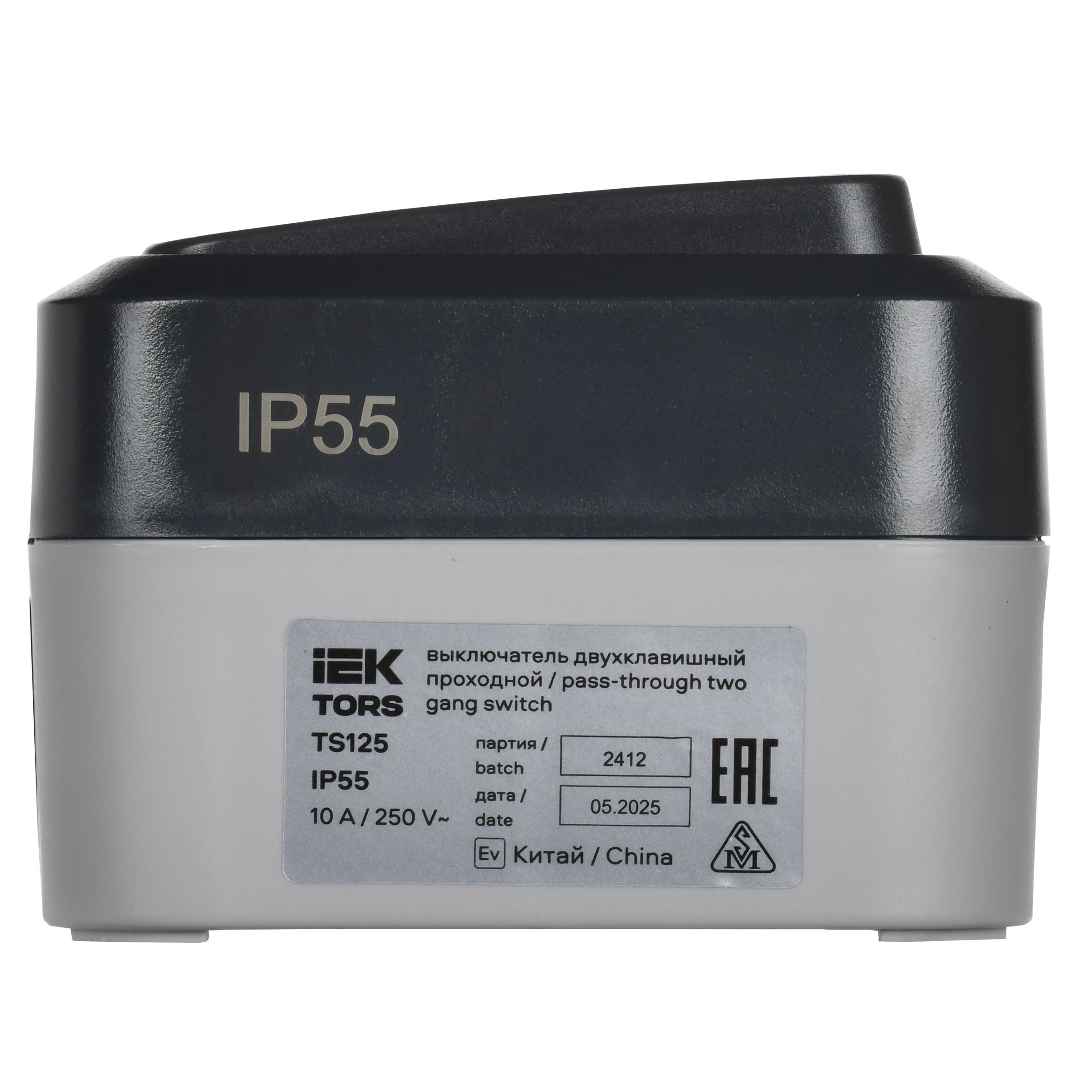 TORS Выключатель двухклавишный проходной 10А IP55 TS125 графит IEK — фото