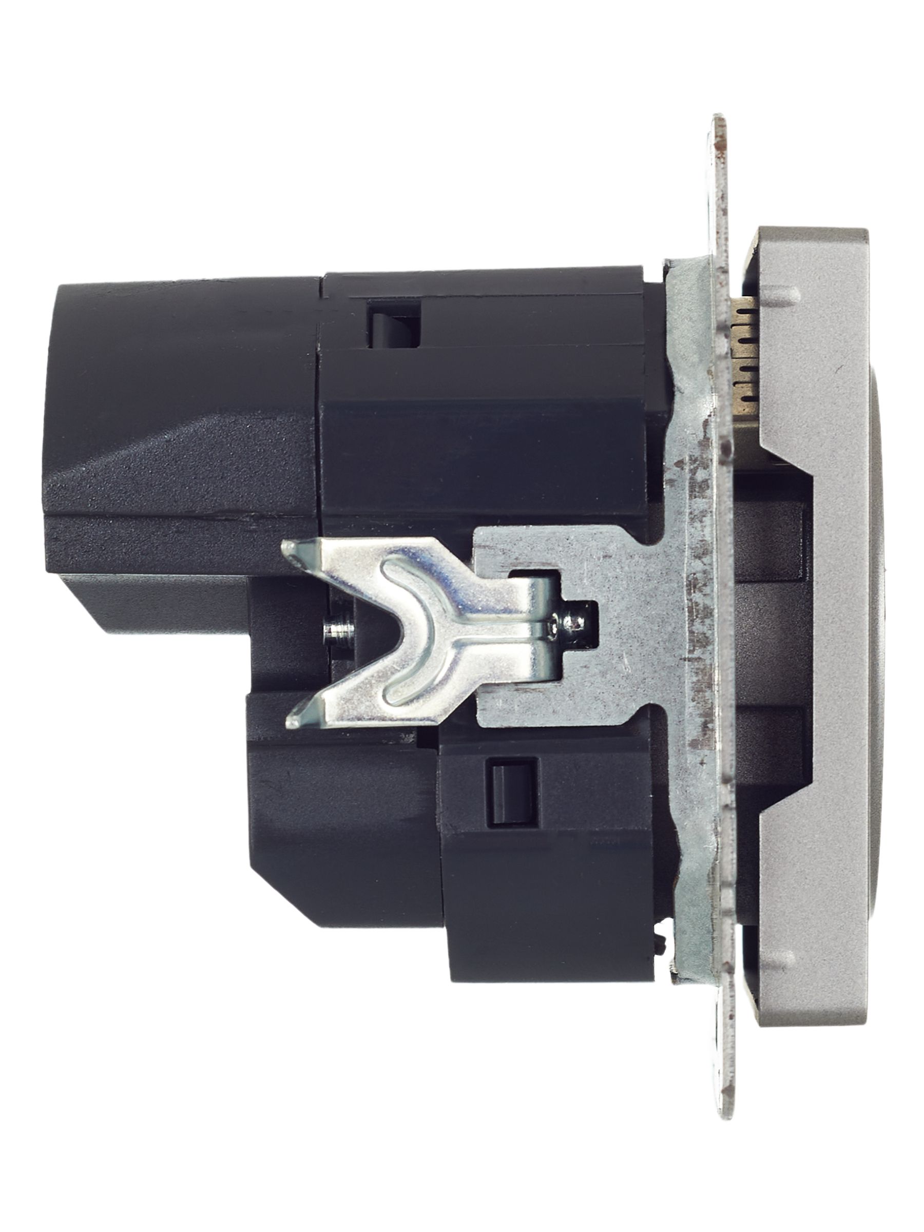 BRITE Розетка 1-местная с заземлением с защитными шторками 16А с USB A+A 5В 3,1А РЮш10-2-БрС сталь IEK — фото