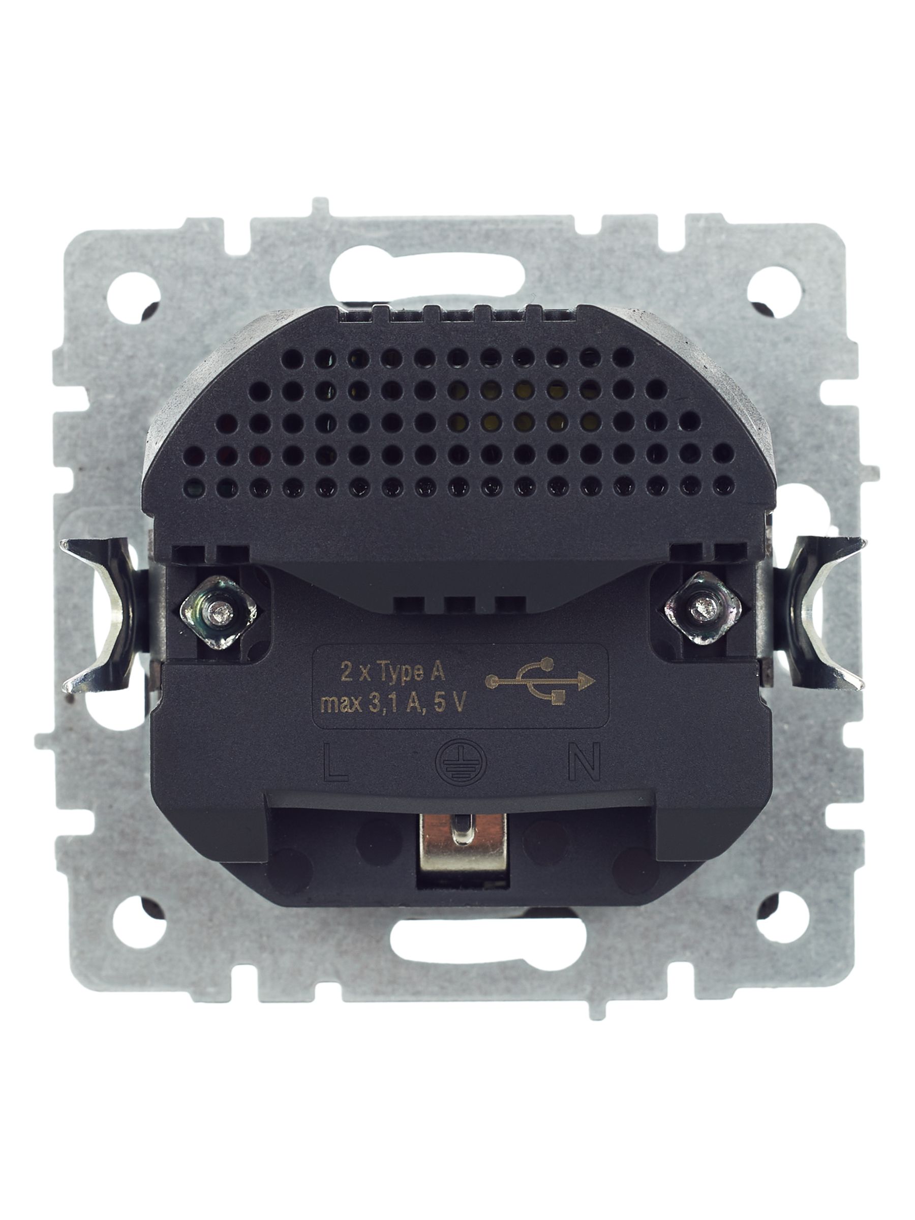 BRITE Розетка 1-местная с заземлением с защитными шторками 16А с USB A+A 5В 3,1А РЮш10-2-БрС сталь IEK — фото