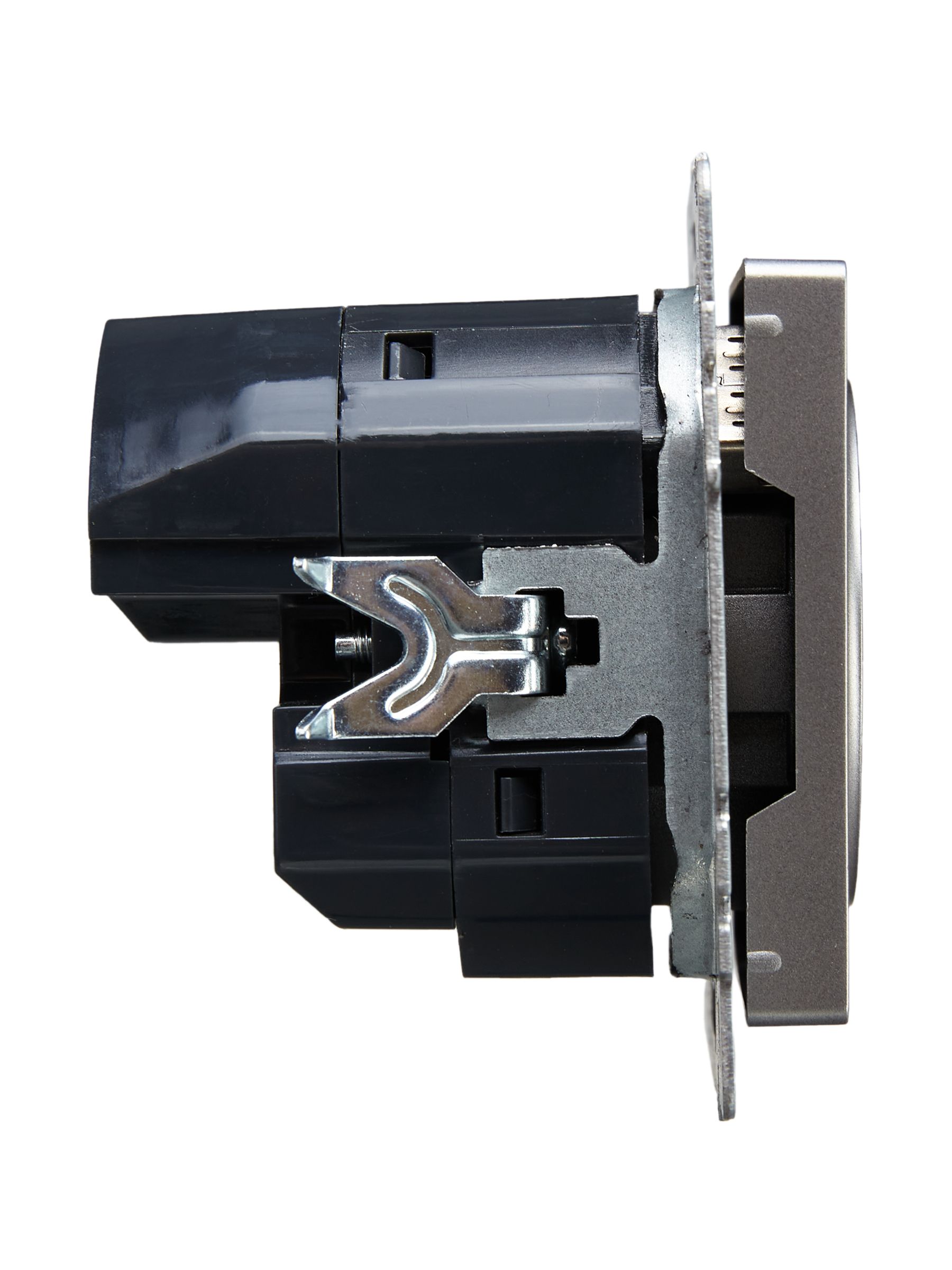 BRITE Розетка 1-местная с заземлением с защитными шторками 16А с USB A+C 18Вт РЮш11-1-БрС сталь IEK — фото
