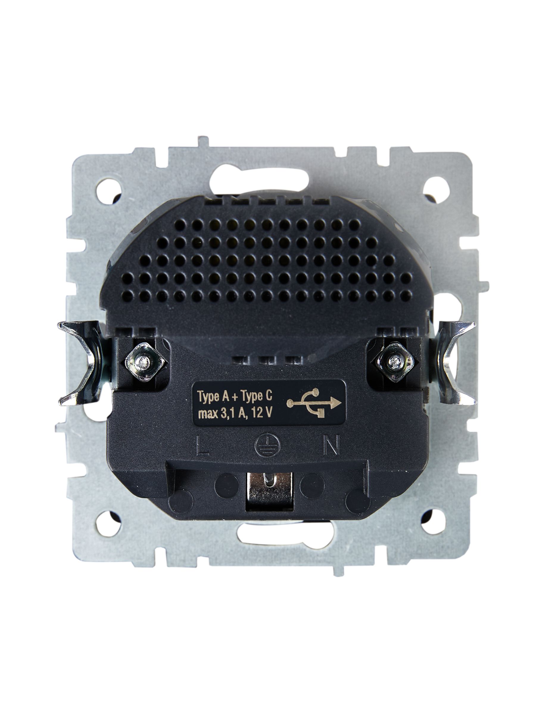BRITE Розетка 1-местная с заземлением с защитными шторками 16А с USB A+C 18Вт РЮш11-1-БрС сталь IEK — фото