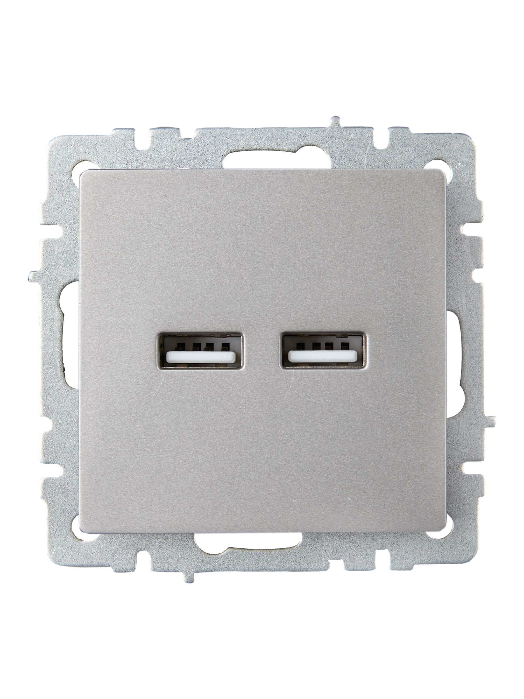 BRITE Розетка USB A+A 5В 3,1А РЮ10-1-БрС сталь IEK — фото