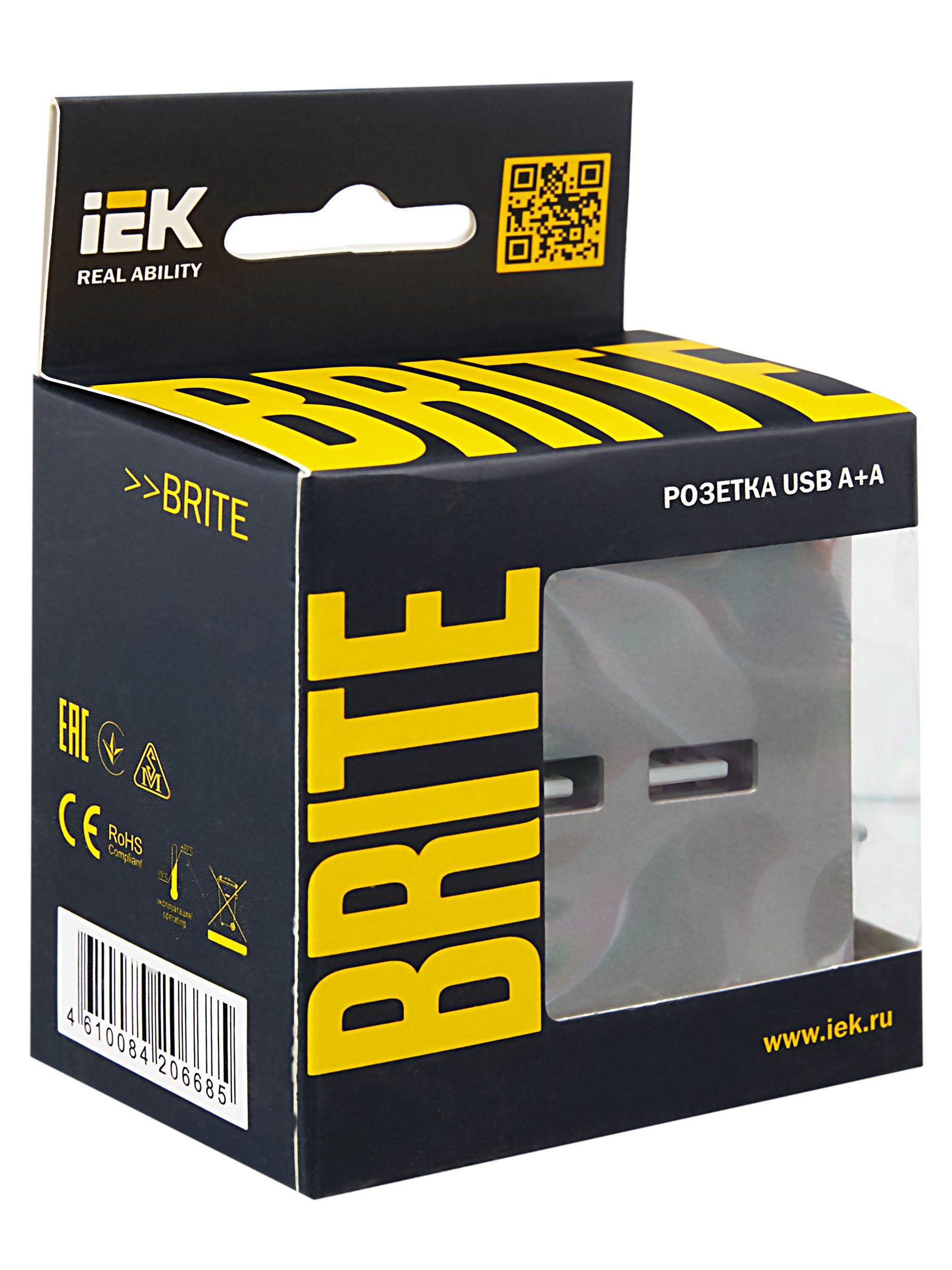 BRITE Розетка USB A+A 5В 3,1А РЮ10-1-БрС сталь IEK — фото