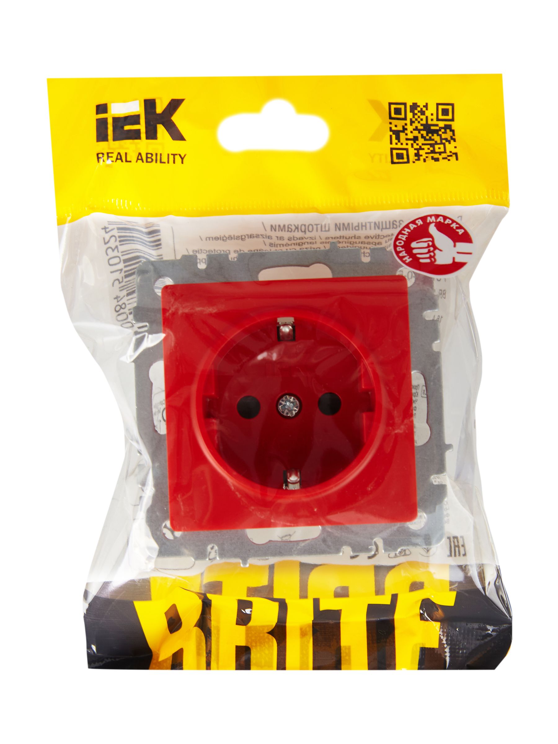 BRITE Розетка 1-местная с заземлением с защитными шторками 16А РС14-1-0-БрК красный IEK — фото