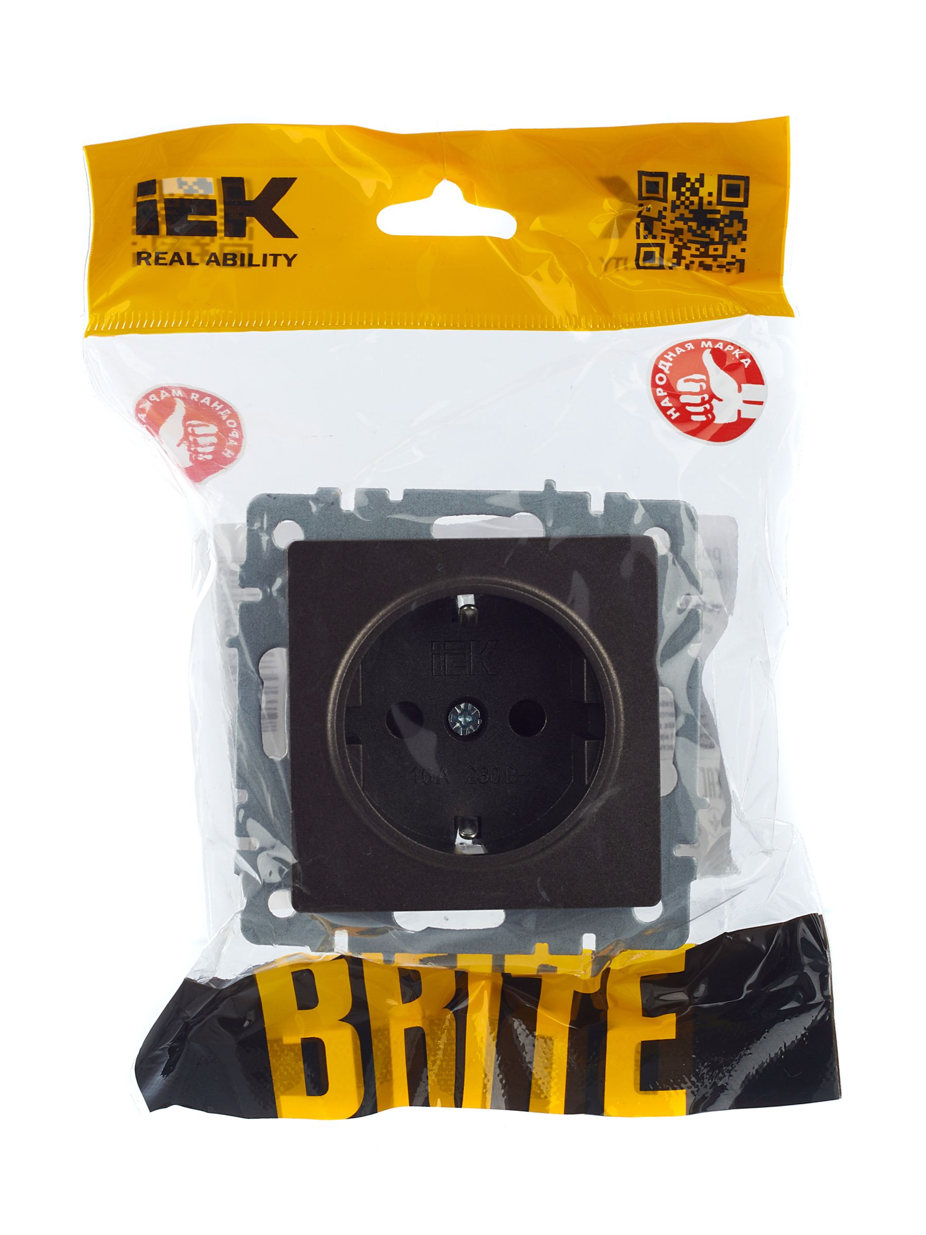 BRITE Розетка 1-местная с заземлением с защитными шторками 16А РС14-1-0-БрТБ темная бронза IEK — фото