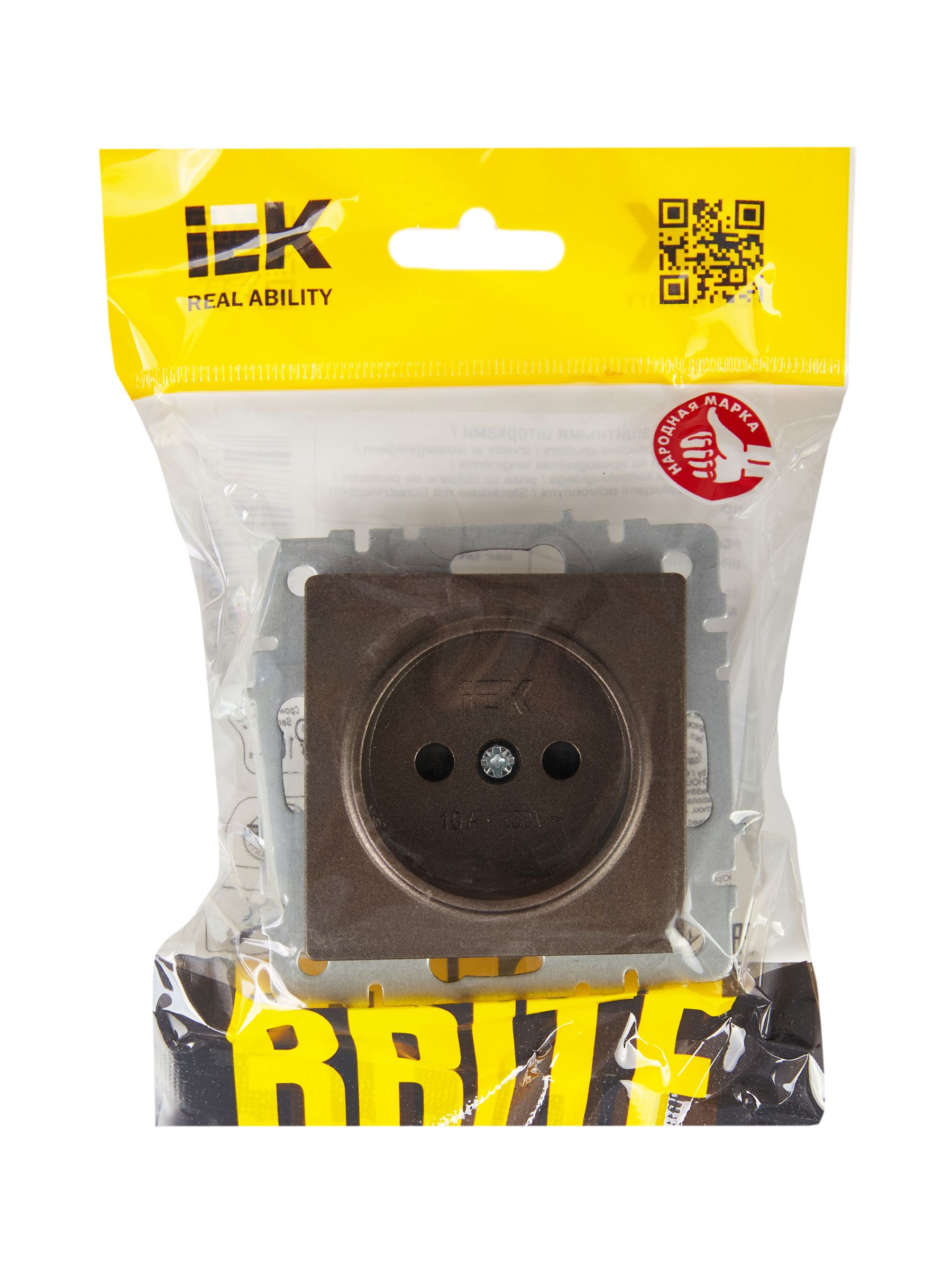 BRITE Розетка 1-местная без заземления с защитными шторками 10А РСш10-2-БрТБ темная бронза IEK — фото