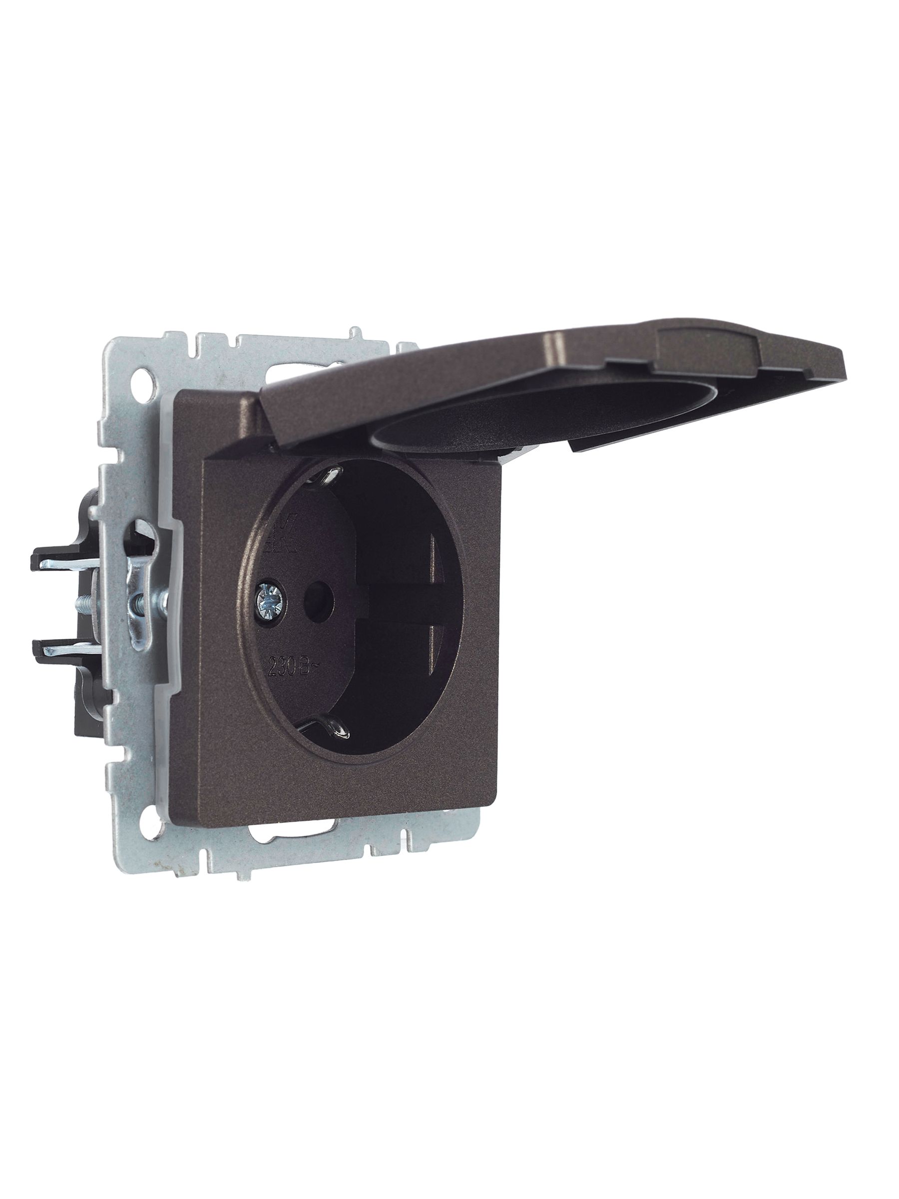 BRITE Розетка 1-местная с заземлением с защитными шторками и крышкой 16А IP44 РСбш10-3-44-БрТБ темная бронза IEK — фото