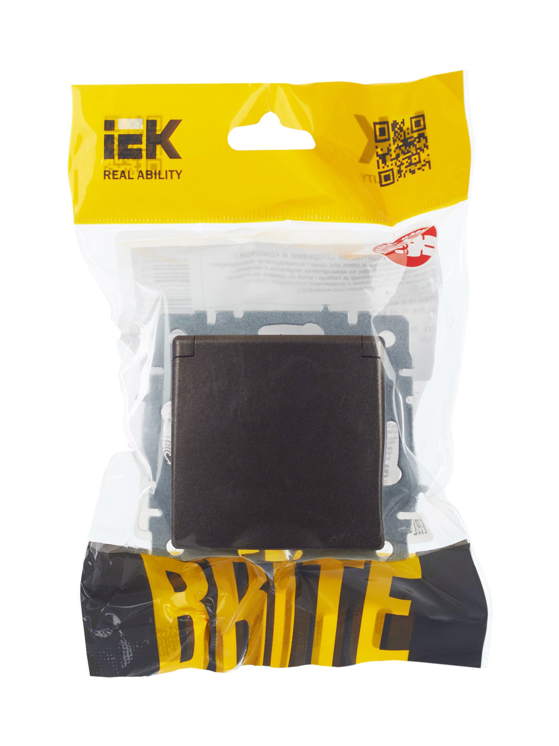 BRITE Розетка 1-местная с заземлением с защитными шторками и крышкой 16А IP44 РСбш10-3-44-БрТБ темная бронза IEK — фото