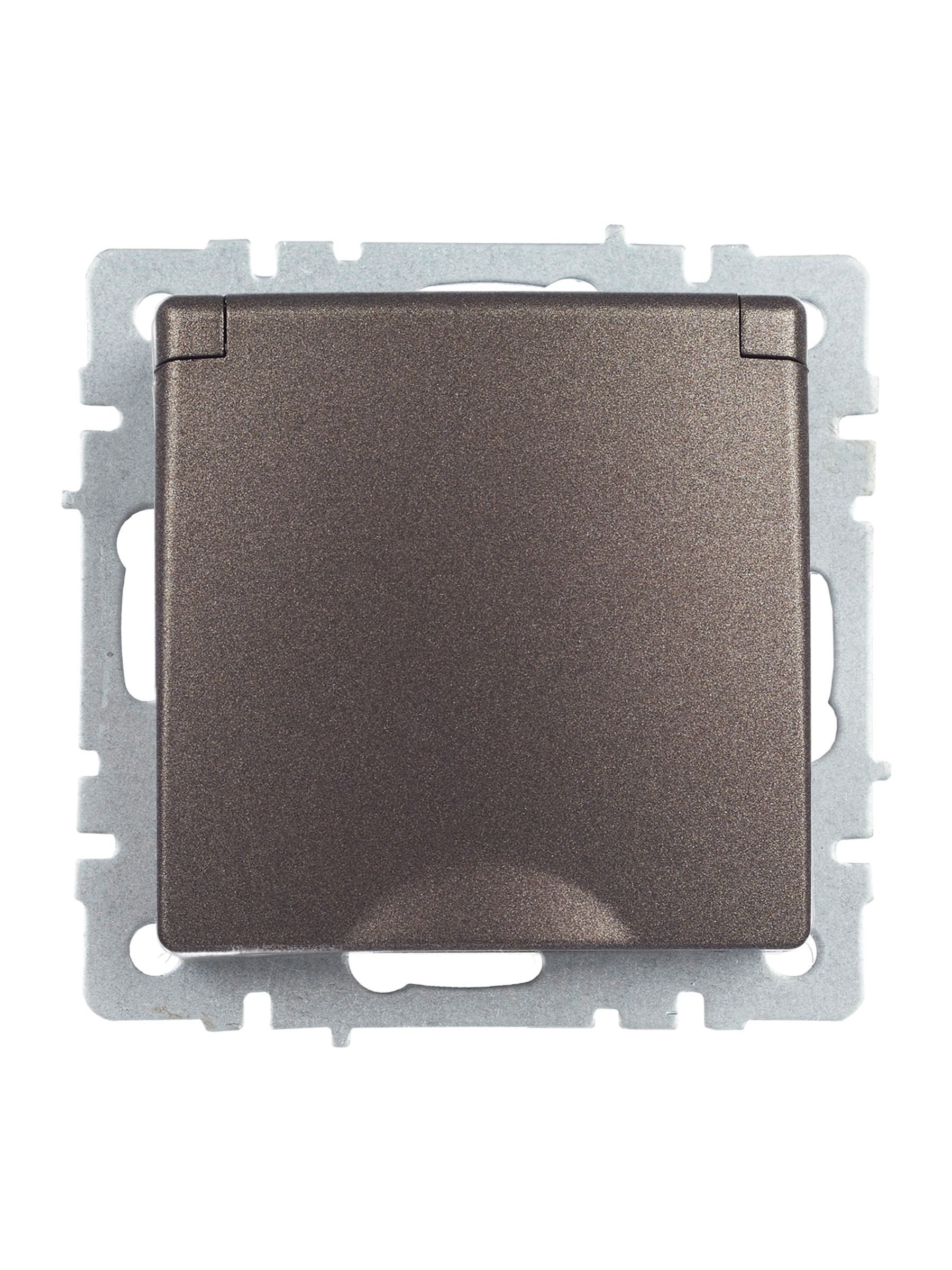 BRITE Розетка 1-местная с заземлением с защитными шторками и крышкой 16А IP44 РСбш10-3-44-БрТБ темная бронза IEK — фото