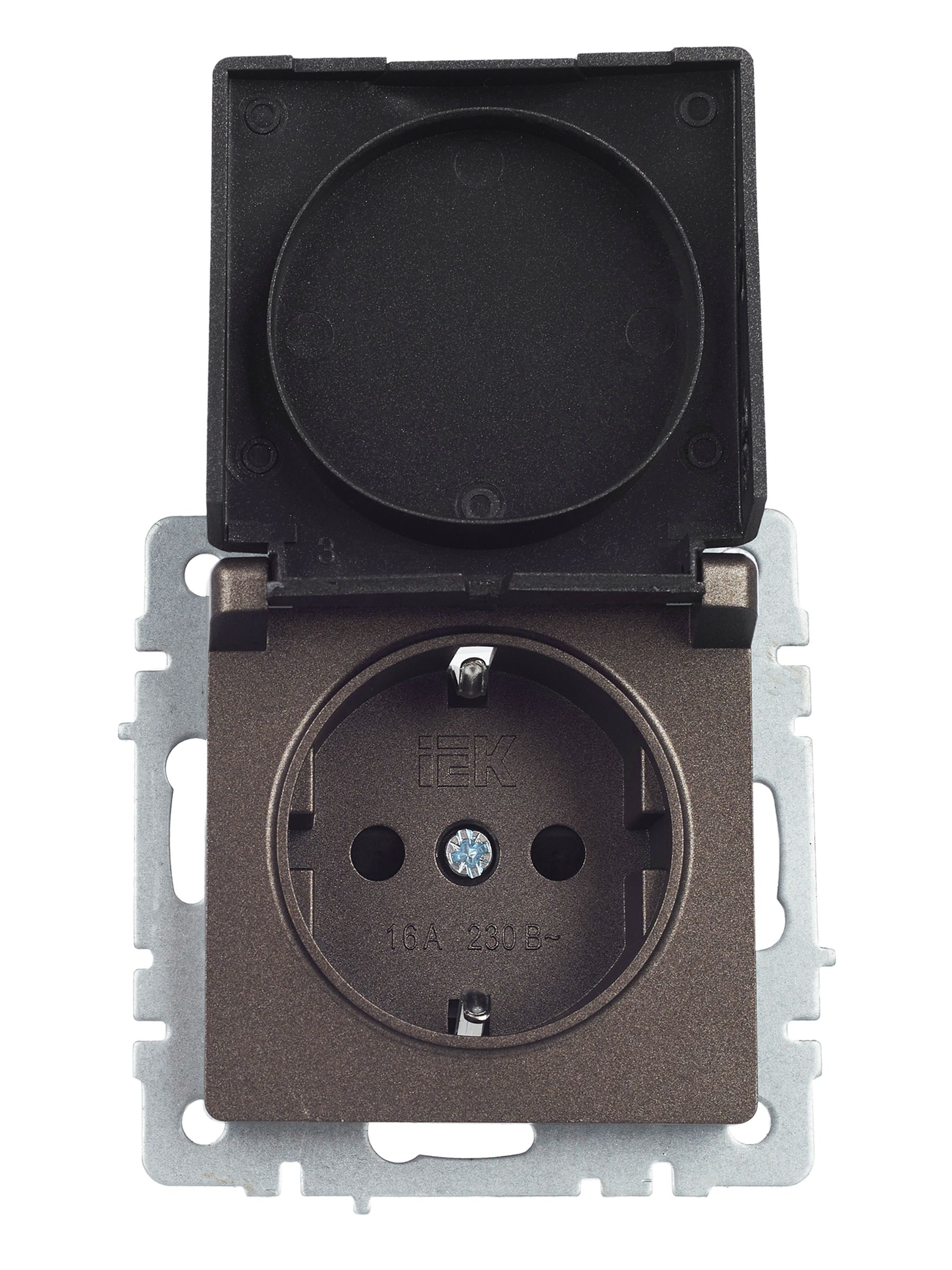 BRITE Розетка 1-местная с заземлением с защитными шторками и крышкой 16А IP44 РСбш10-3-44-БрТБ темная бронза IEK — фото