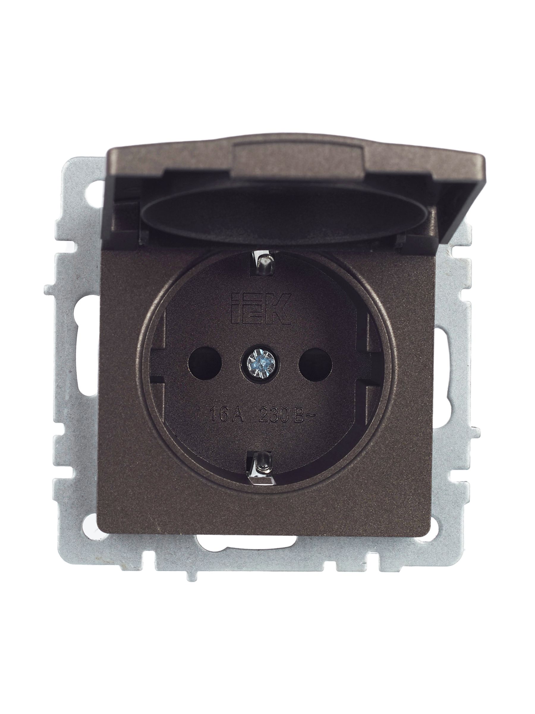 BRITE Розетка 1-местная с заземлением с защитными шторками и крышкой 16А IP44 РСбш10-3-44-БрТБ темная бронза IEK — фото
