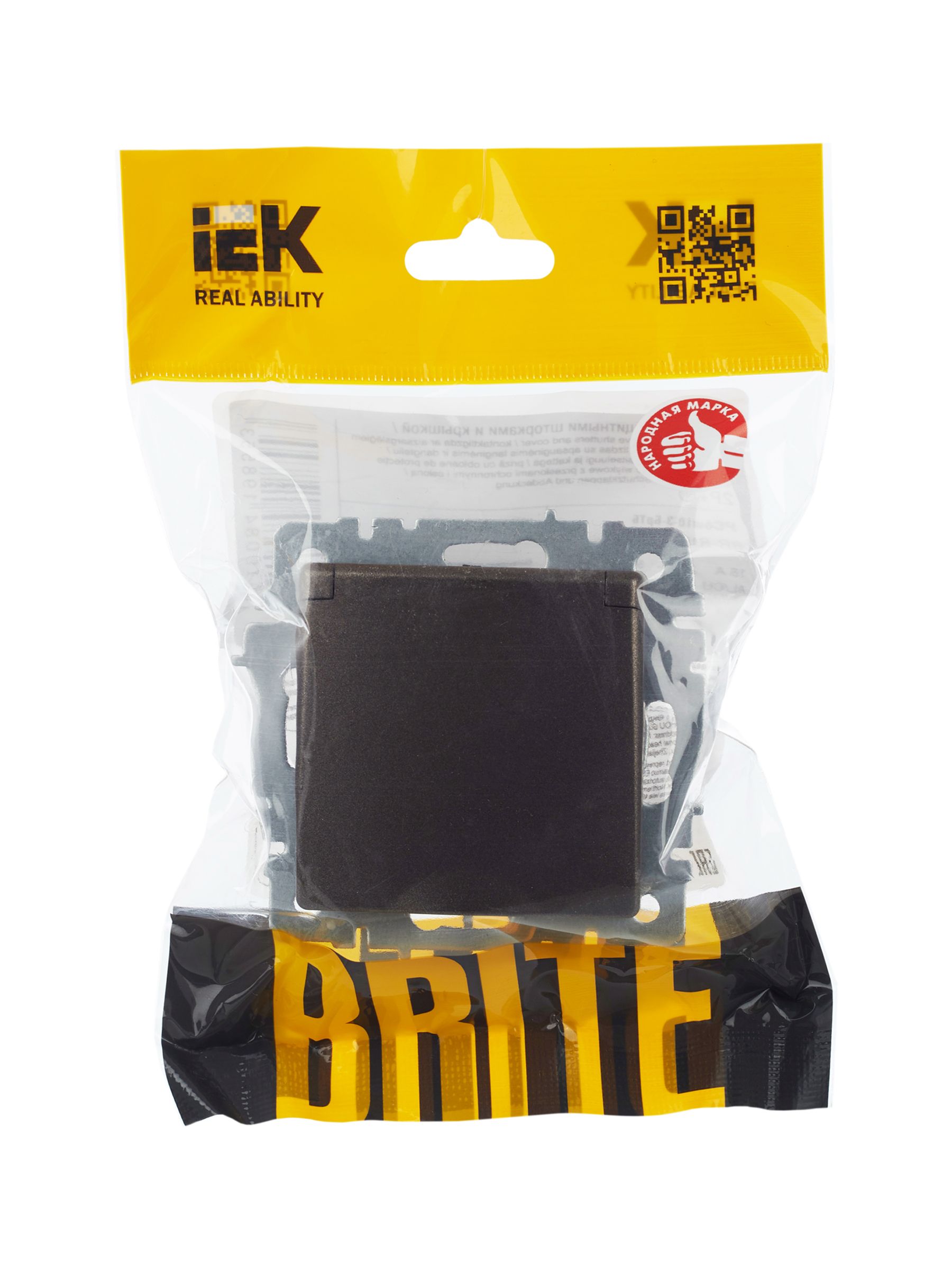 BRITE Розетка 1-местная с заземлением с защитными шторками и крышкой 16А IP20 РСбш10-3-БрТБ темная бронза IEK — фото