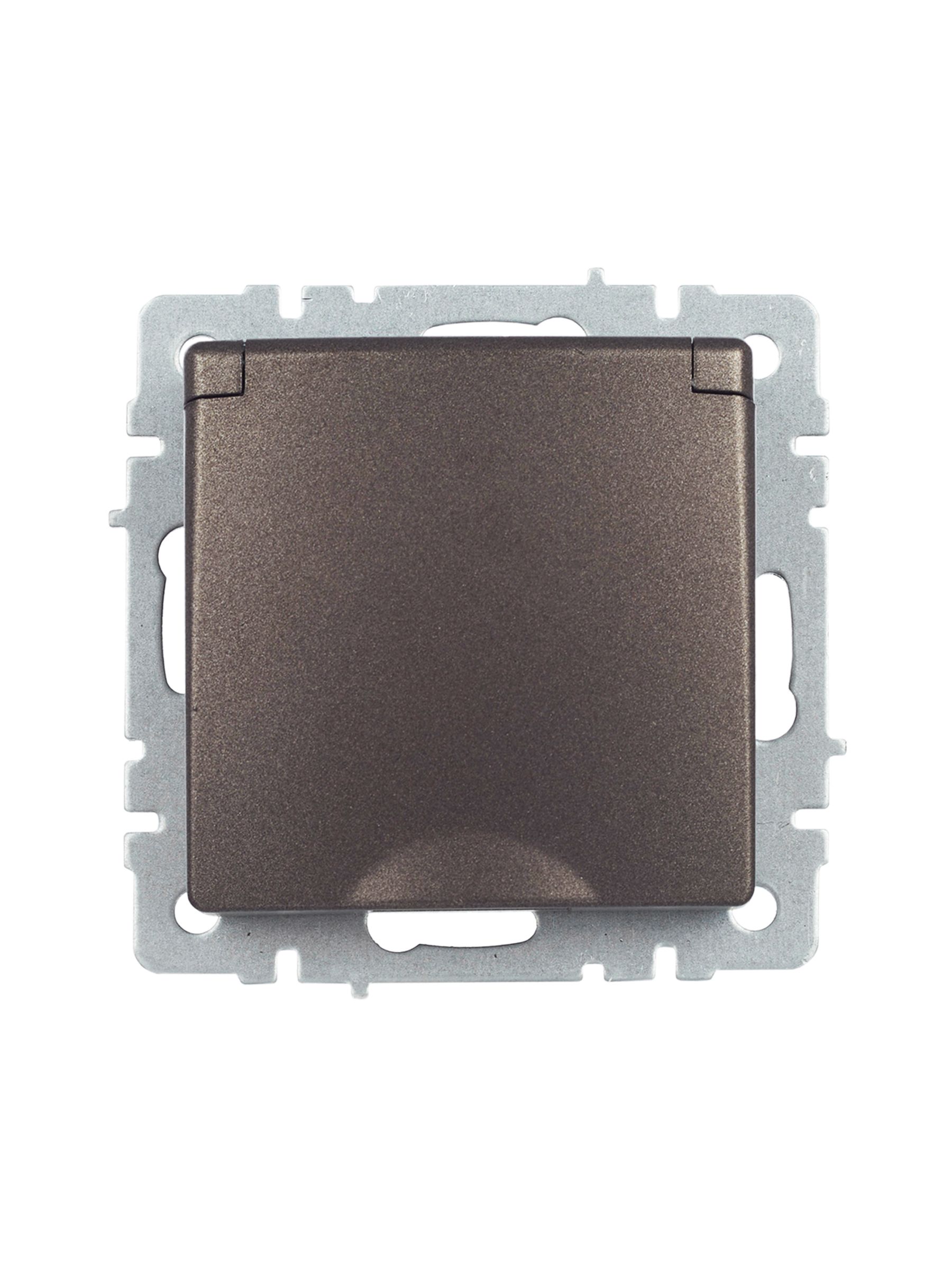 BRITE Розетка 1-местная с заземлением с защитными шторками и крышкой 16А IP20 РСбш10-3-БрТБ темная бронза IEK — фото