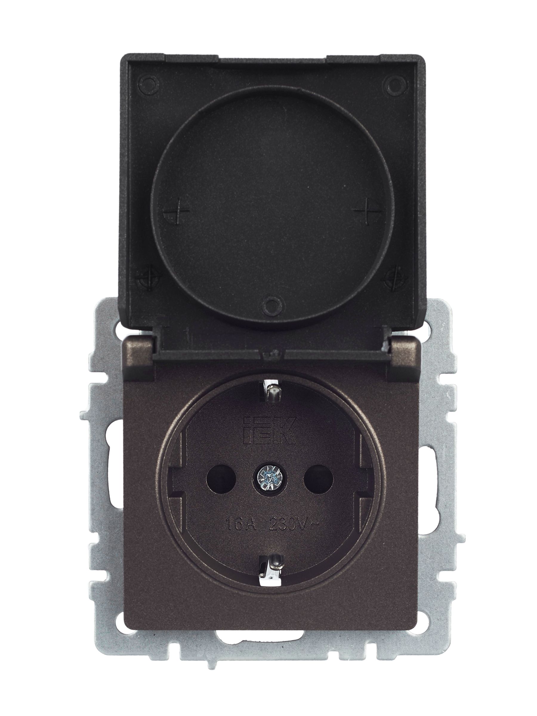 BRITE Розетка 1-местная с заземлением с защитными шторками и крышкой 16А IP20 РСбш10-3-БрТБ темная бронза IEK — фото