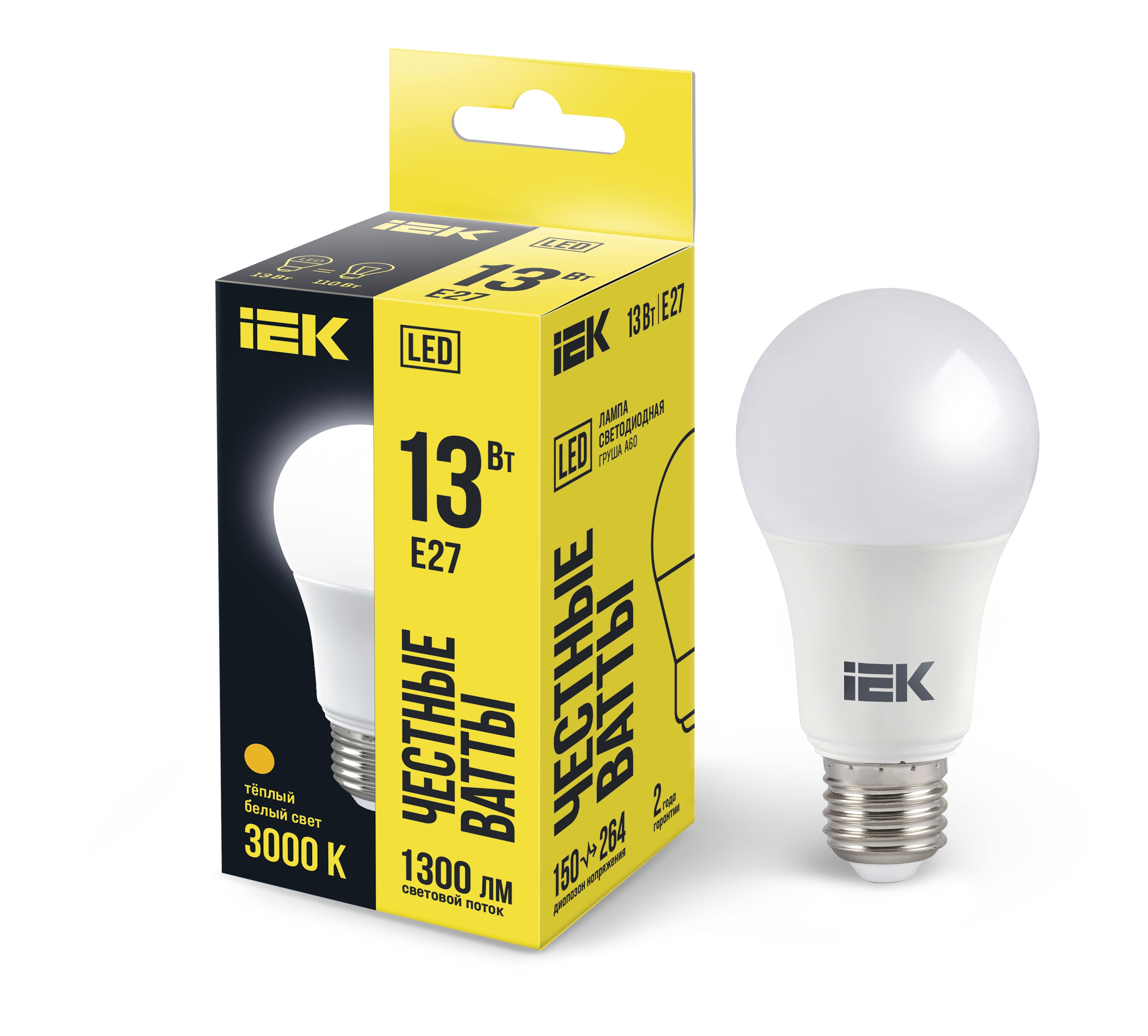 Лампа светодиодная A60 груша 13Вт 230В 3000К E27 IEK