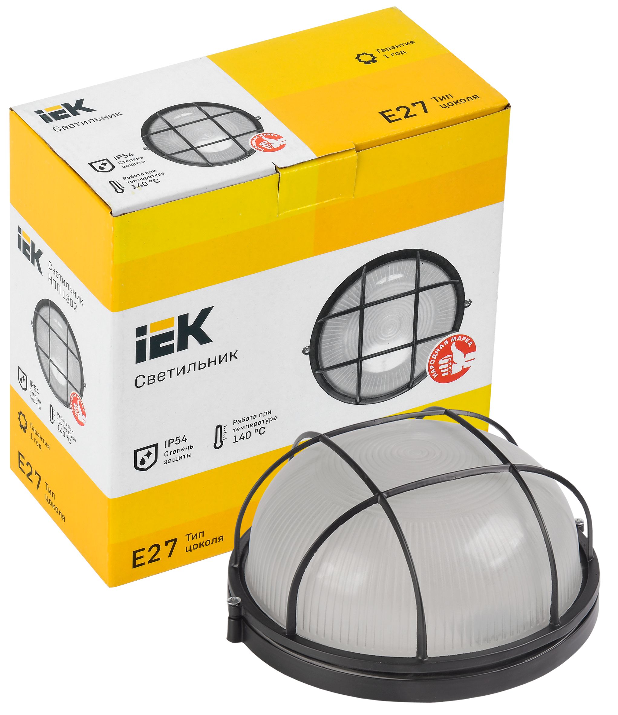 Светильник НПП1302 круг с решеткой 60Вт IP54 черный IEK — фото