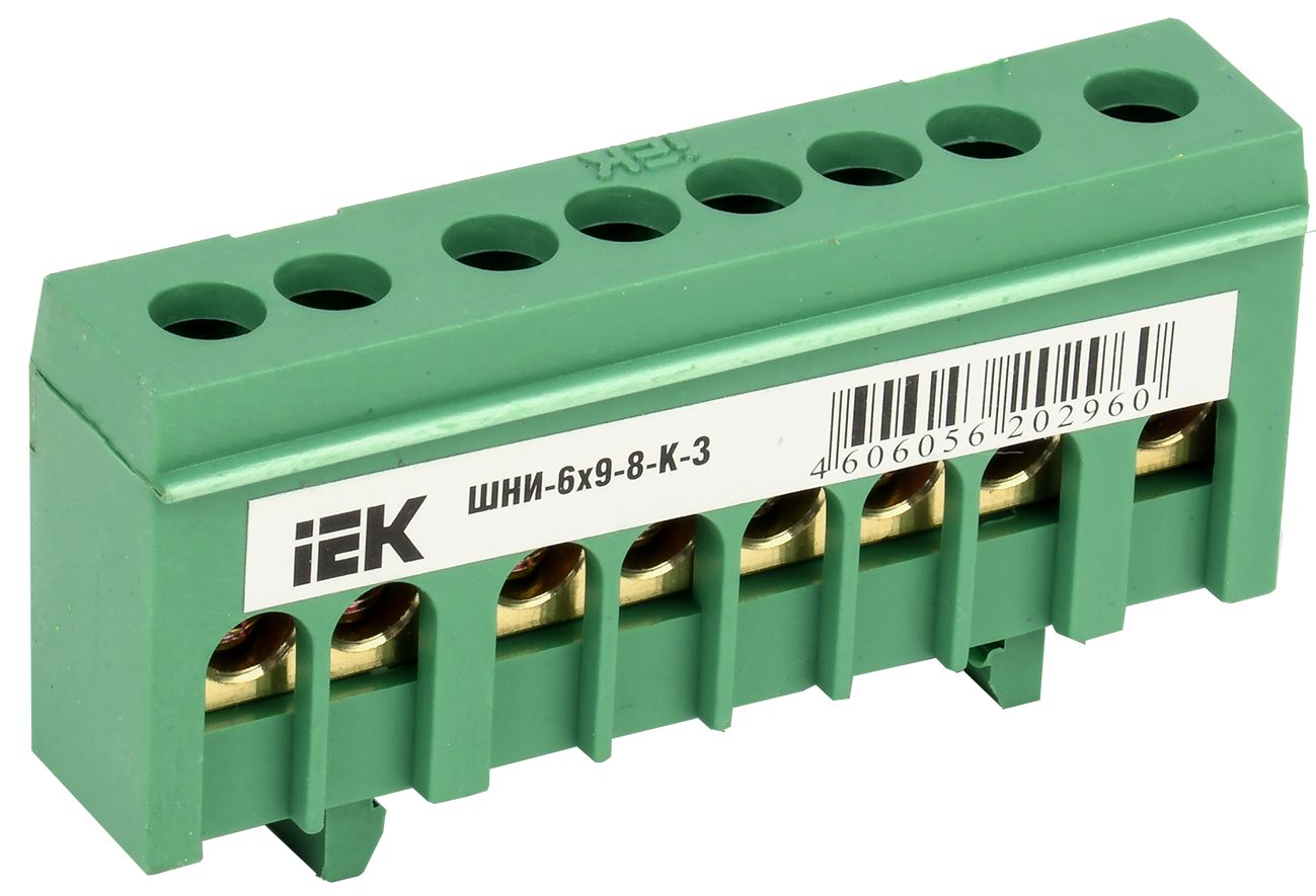 Шина PE "земля" в корпусном изоляторе на DIN-рейку ШНИ-6х9-8-К-З IEK
