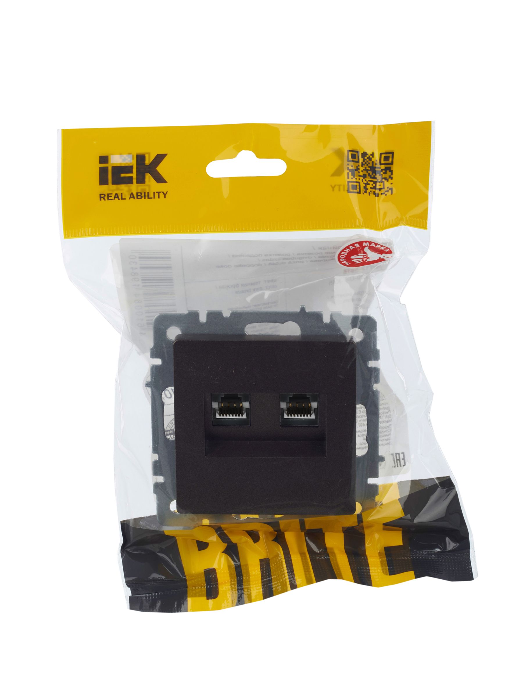 BRITE Розетка двойная RJ11+RJ45 кат.5E РК/Т12-БрТБ темная бронза IEK — фото