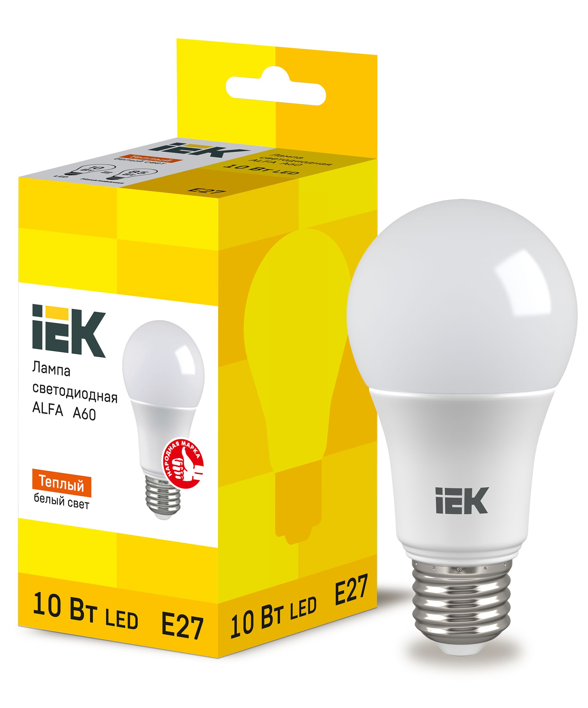 Лампа светодиодная ALFA A60 груша 10Вт 230В 3000К E27 (6шт) IEK