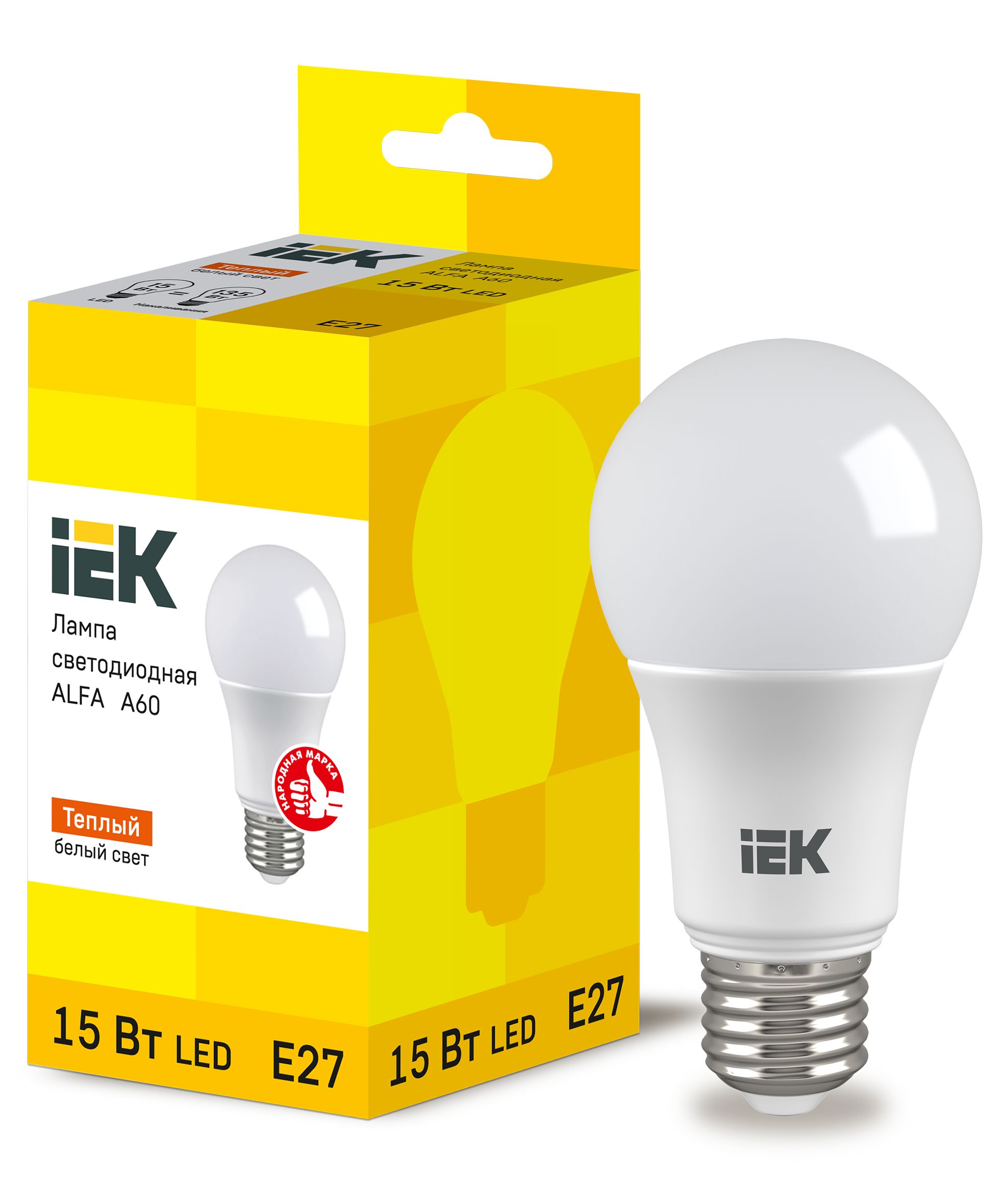 Лампа светодиодная ALFA A60 груша 15Вт 230В 3000К E27 (6шт) IEK