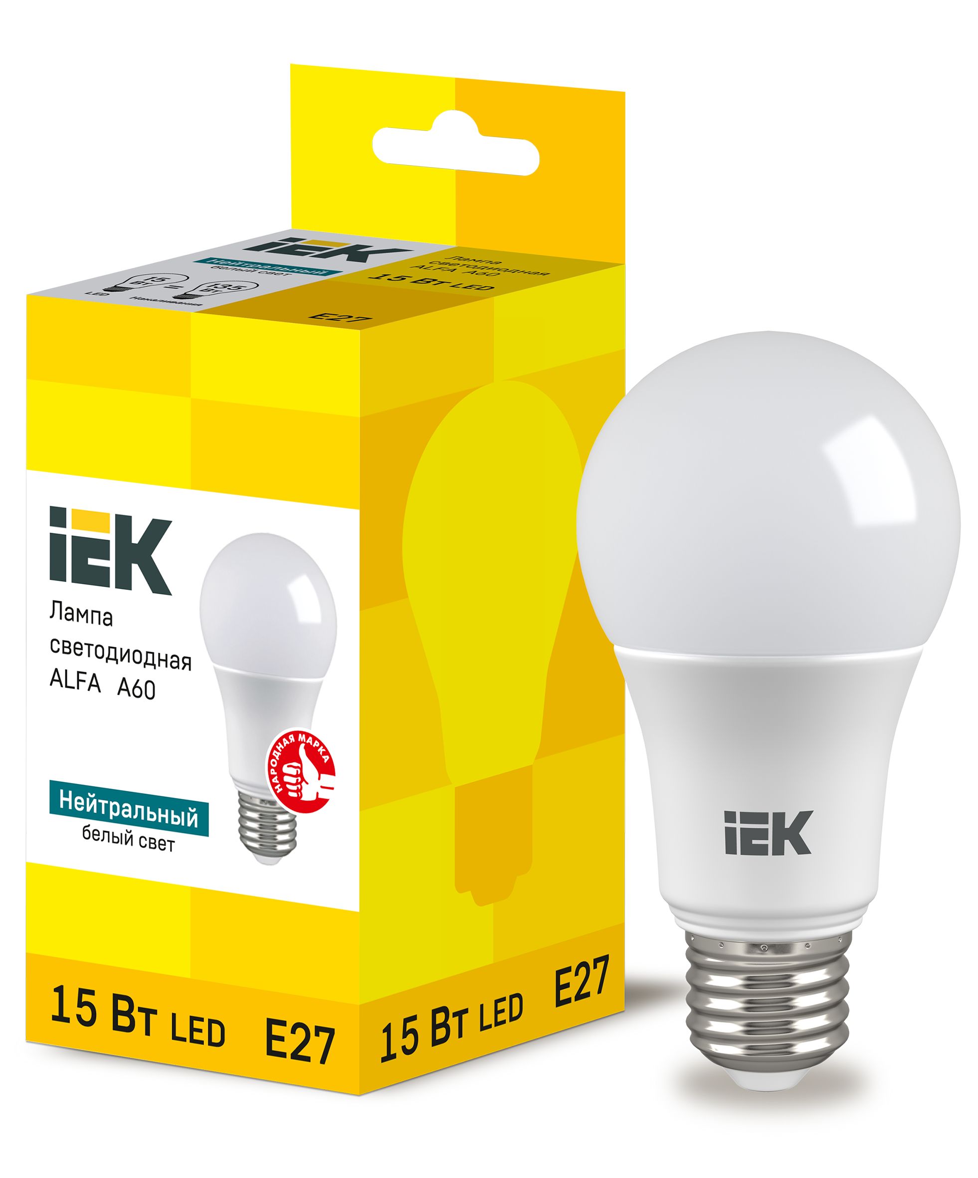 Лампа светодиодная ALFA A60 груша 15Вт 230В 4000К E27 (6шт) IEK