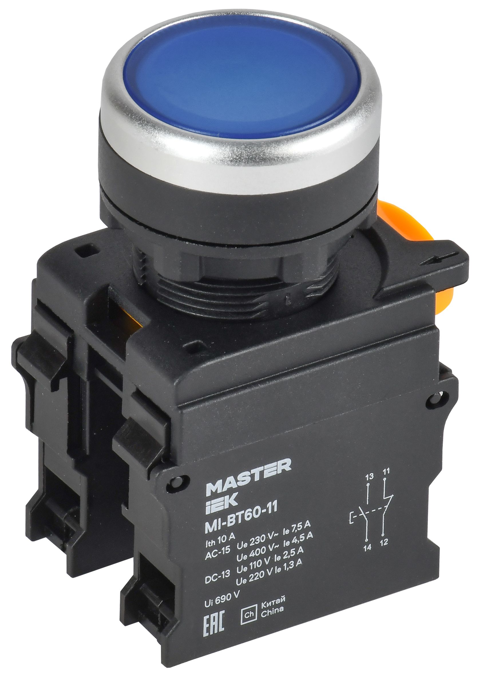 Кнопка d=22мм 1NO+1NC синяя MASTER IEK — фото