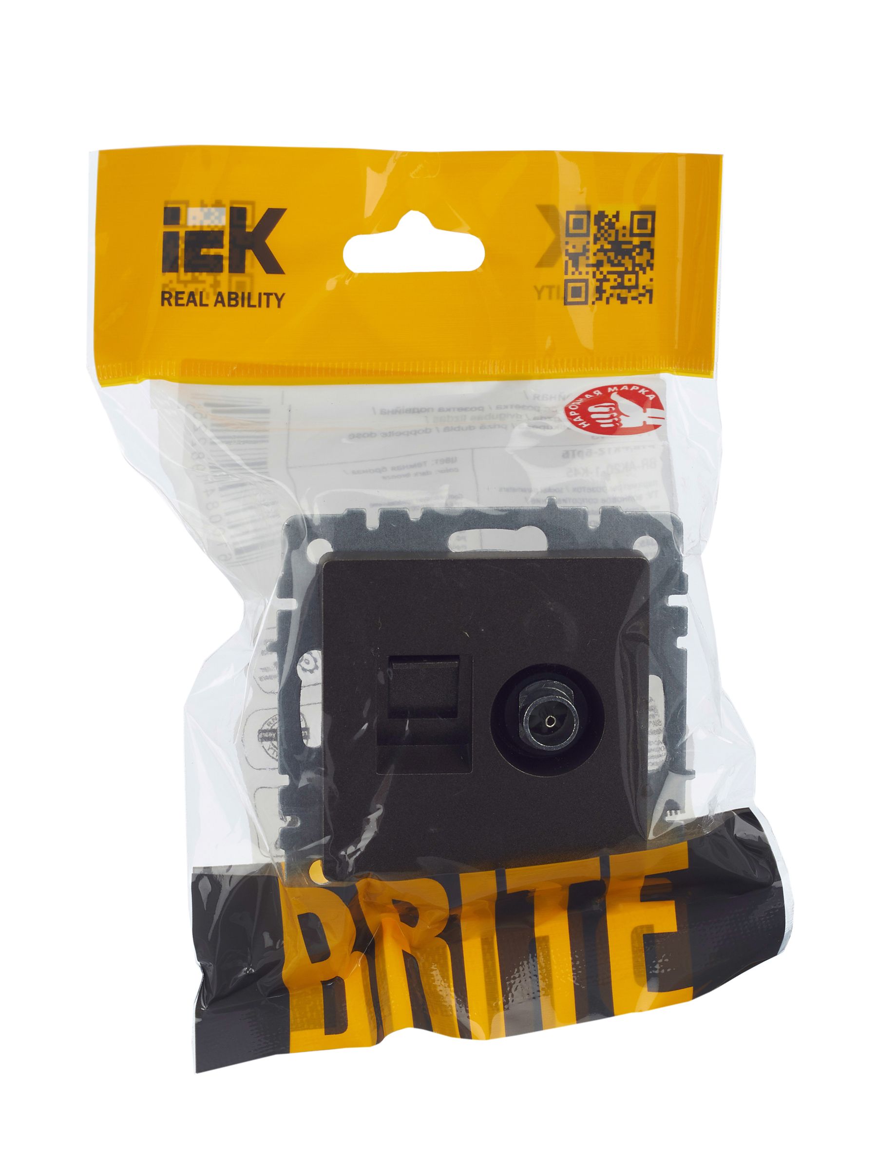 BRITE Розетка двойная TV+RJ45 кат.5E РТВ/РК12-БрТБ темная бронза IEK — фото