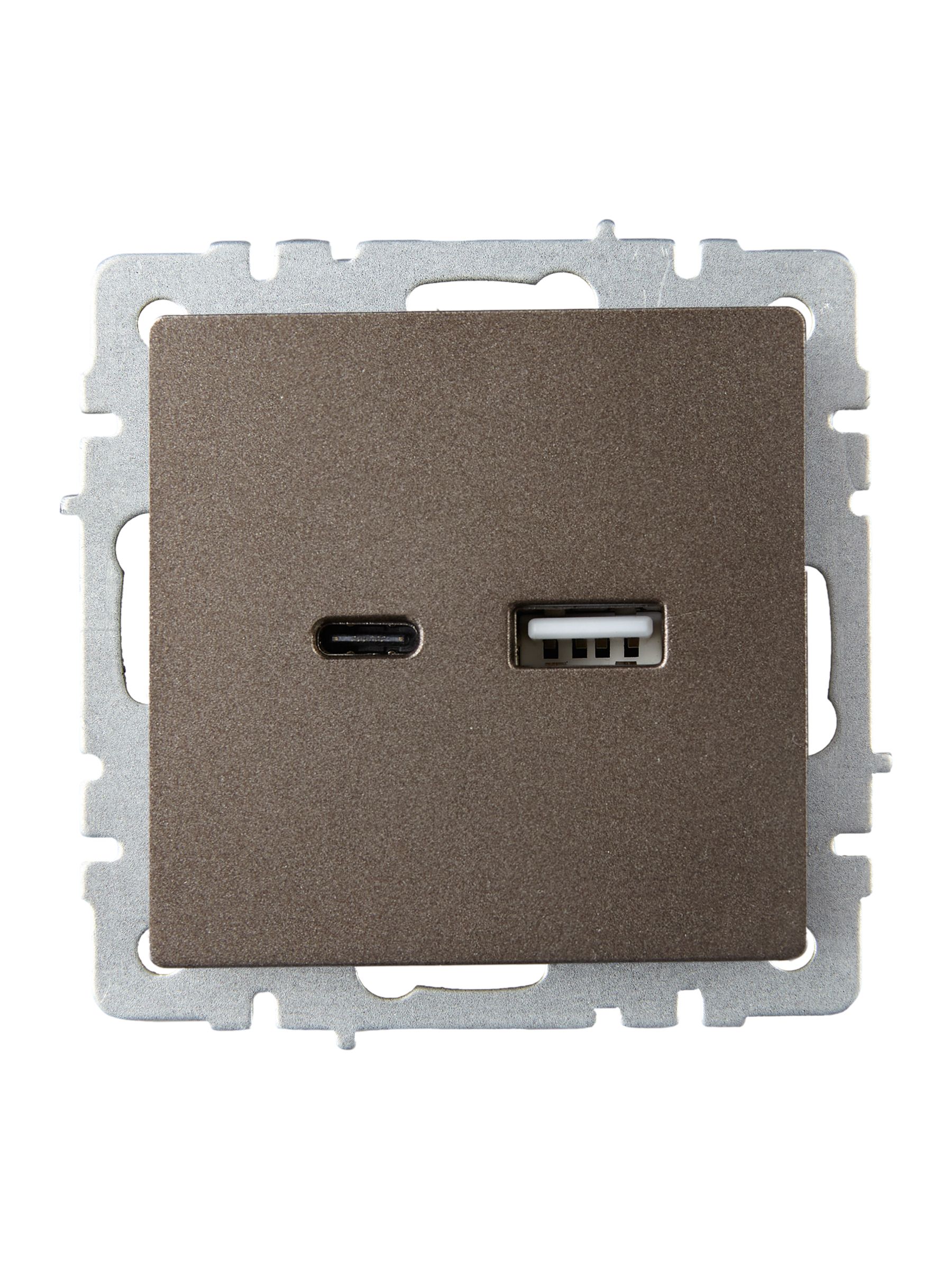 BRITE Розетка USB A+C 18Вт РЮ11-1-БрТБ темная бронза IEK — фото