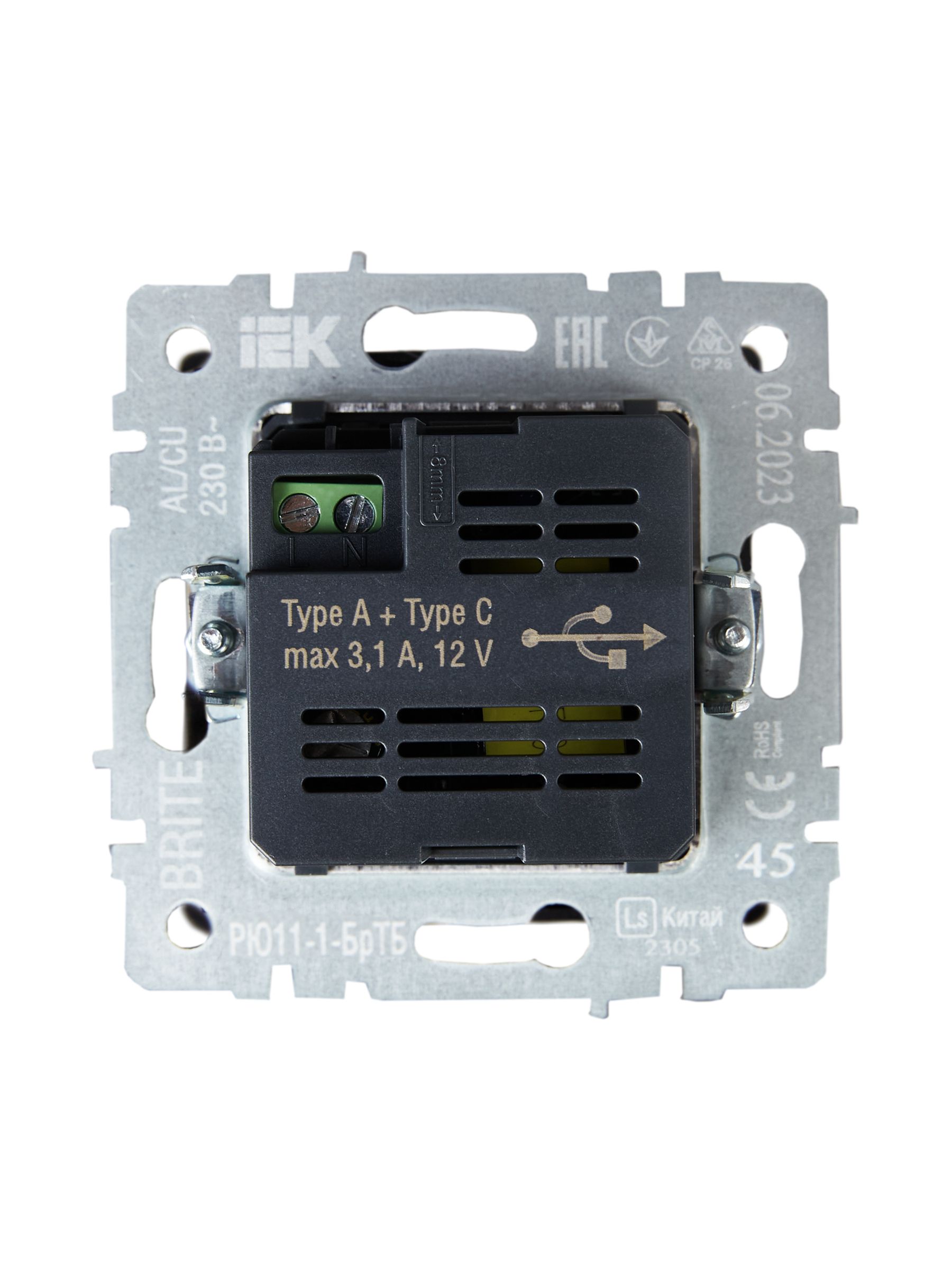 BRITE Розетка USB A+C 18Вт РЮ11-1-БрТБ темная бронза IEK — фото