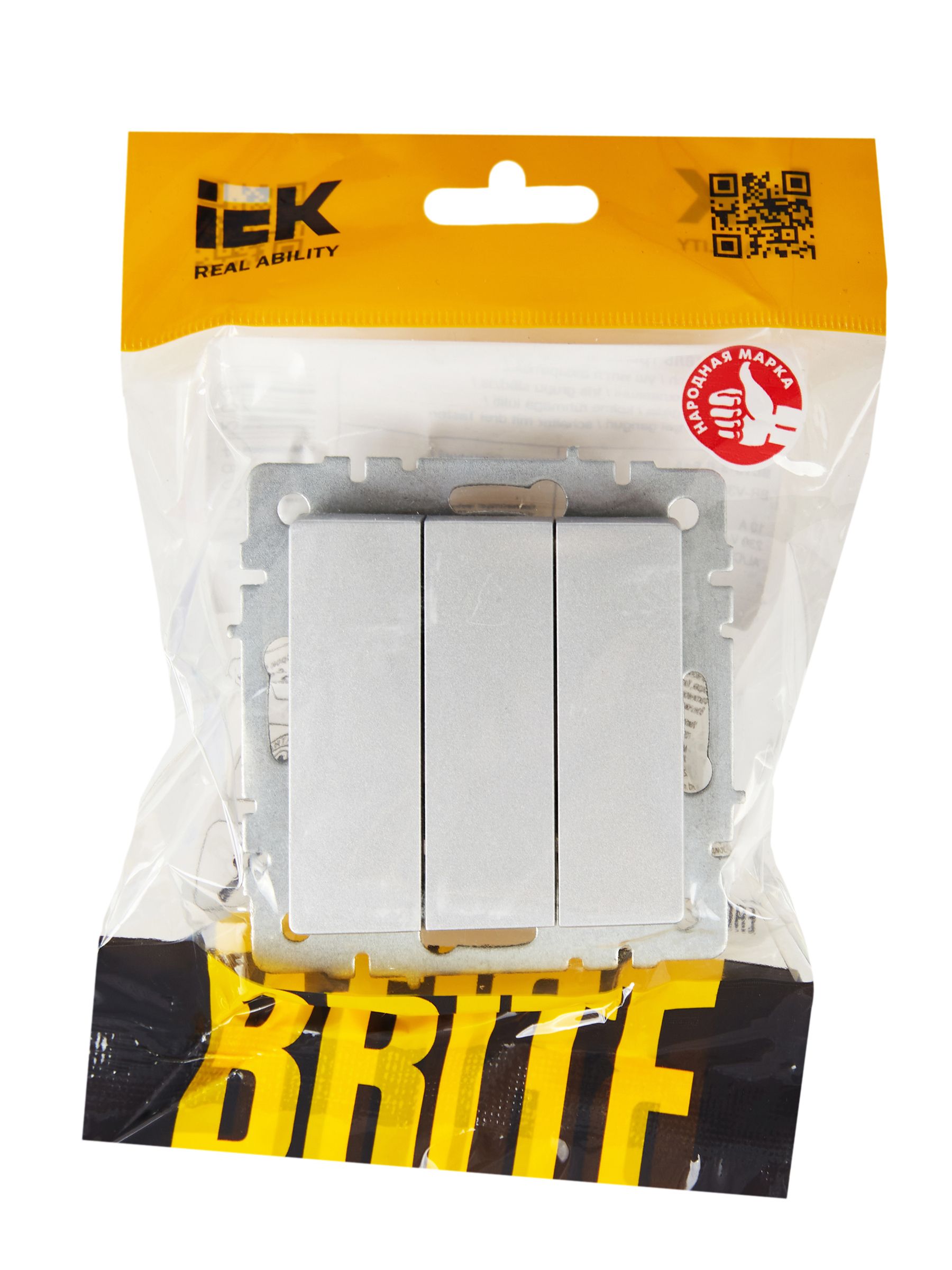 BRITE Выключатель 3-клавишный 10А ВС10-3-0-БрА алюминий IEK — фото