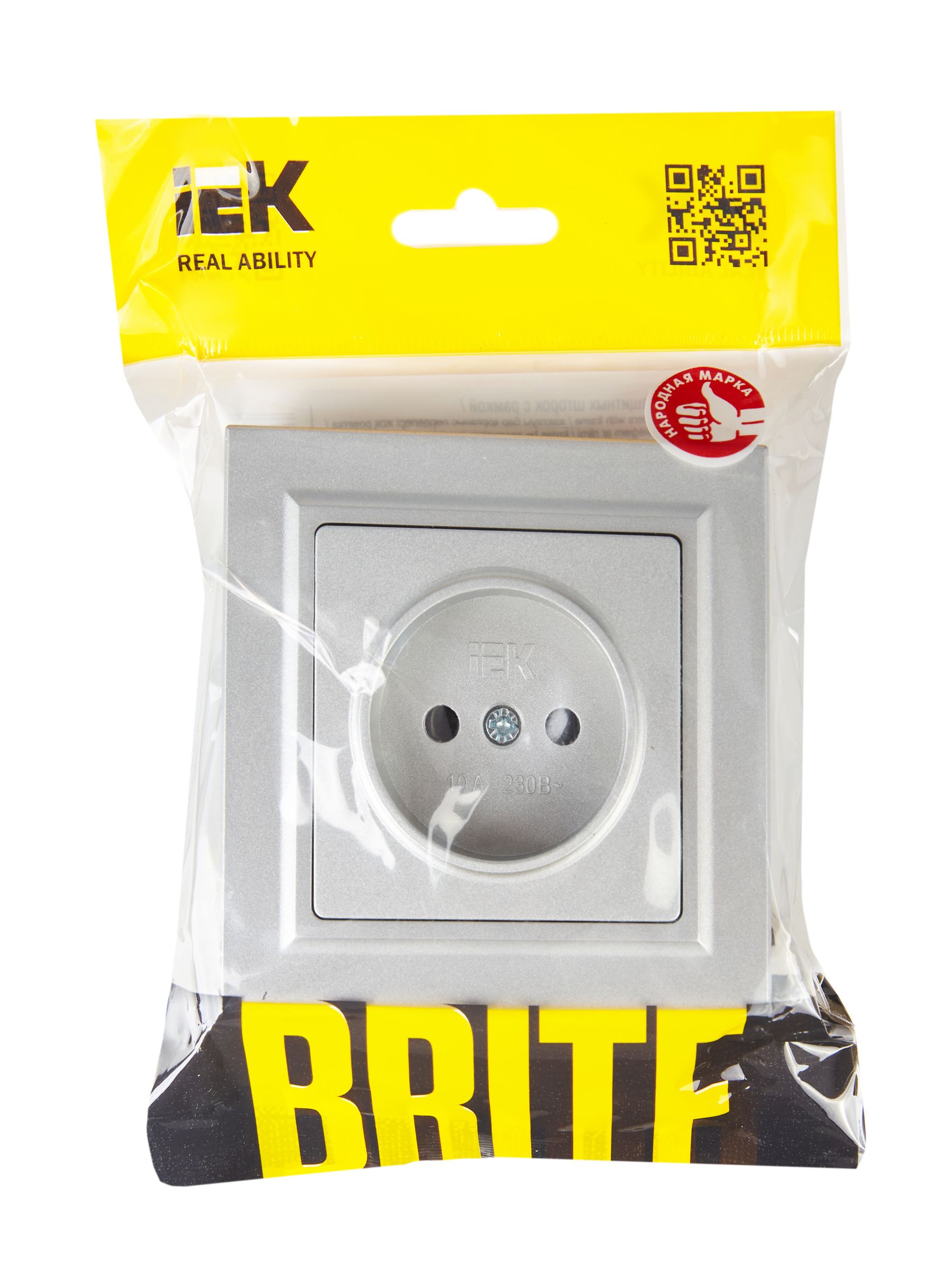 BRITE Розетка 1-местная без заземления без защитных шторок 10А в сб. РСР10-1-0-БрА алюминий IEK — фото