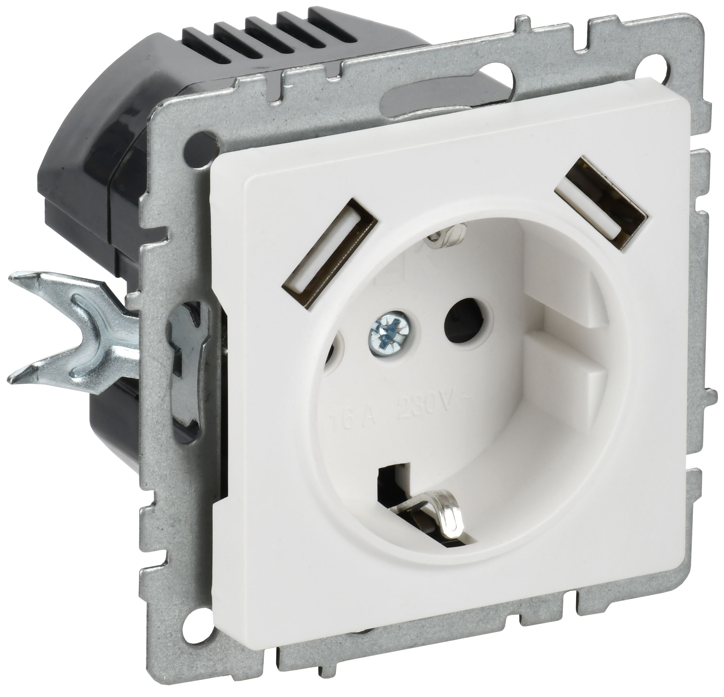 BRITE Розетка 1-местная с заземлением с защитными шторками 16А с USB A+A 5В 2,1А РЮш10-1-БрАБ арктический белый IEK — фото