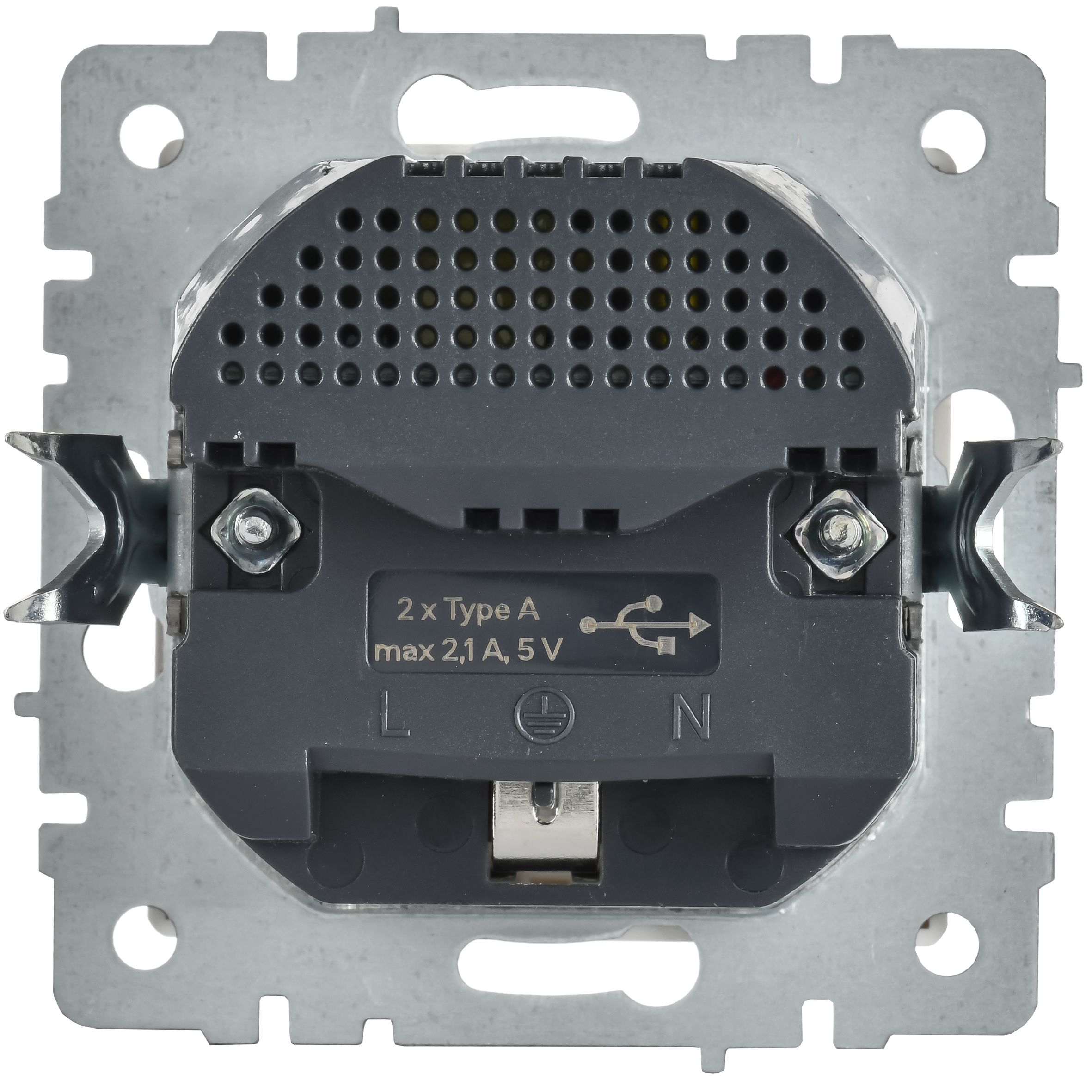 BRITE Розетка 1-местная с заземлением с защитными шторками 16А с USB A+A 5В 2,1А РЮш10-1-БрАБ арктический белый IEK — фото