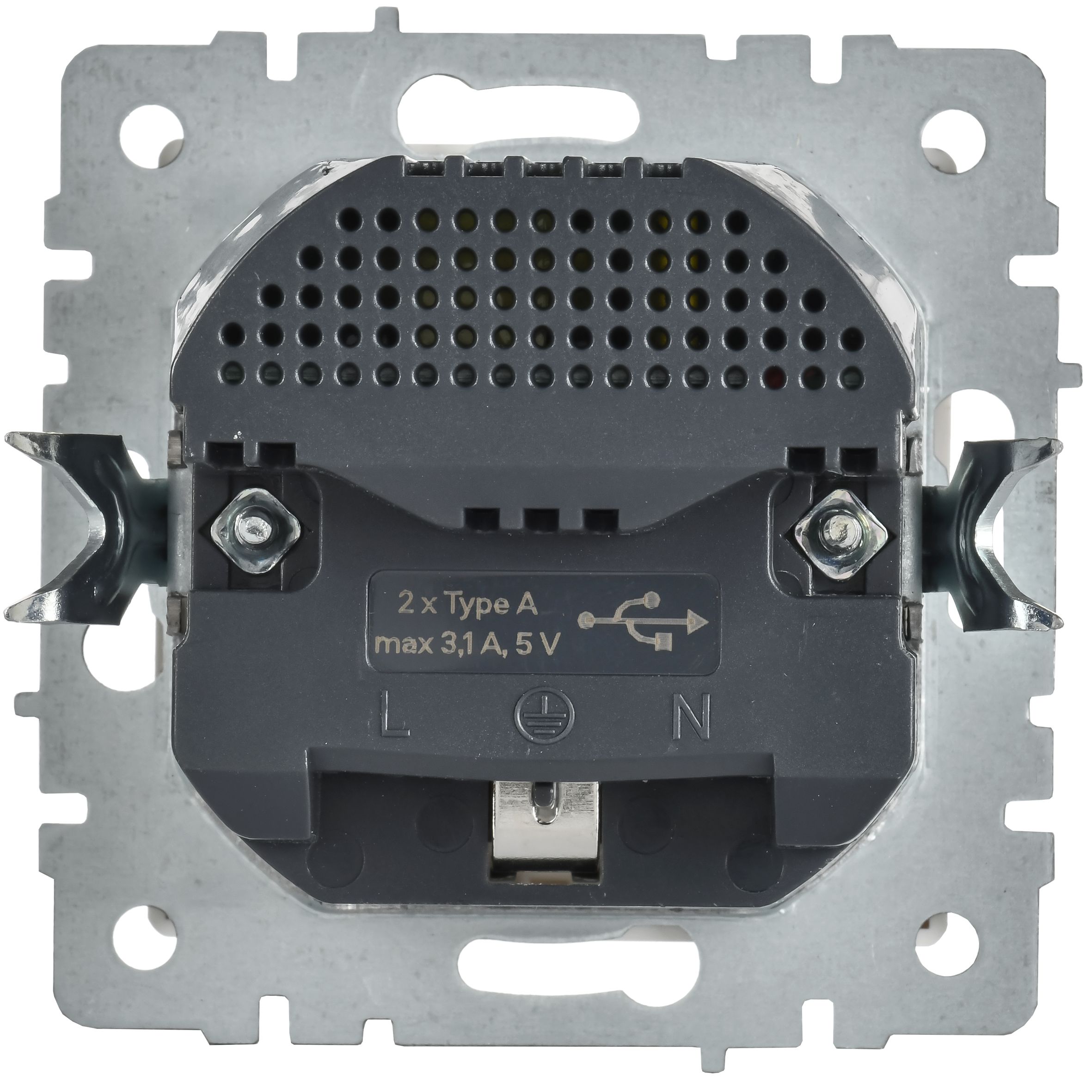 BRITE Розетка 1-местная с заземлением с защитными шторками 16А с USB A+A 5В 3,1А РЮш10-2-БрАБ арктический белый IEK — фото